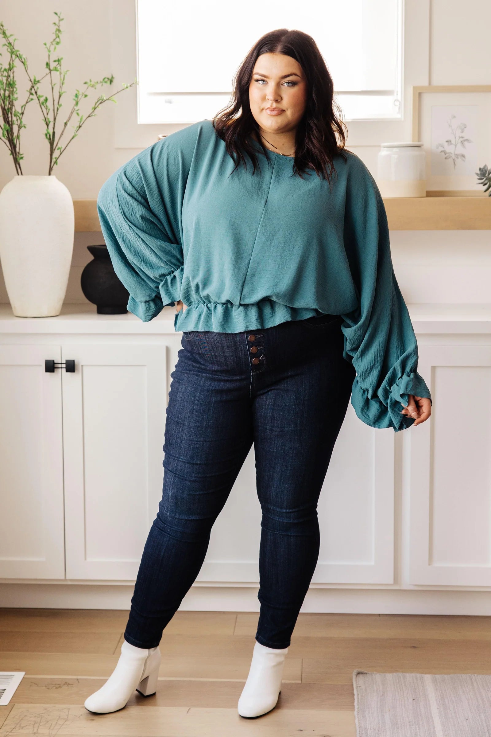 Winging It Ruffle Detail Top • Teal