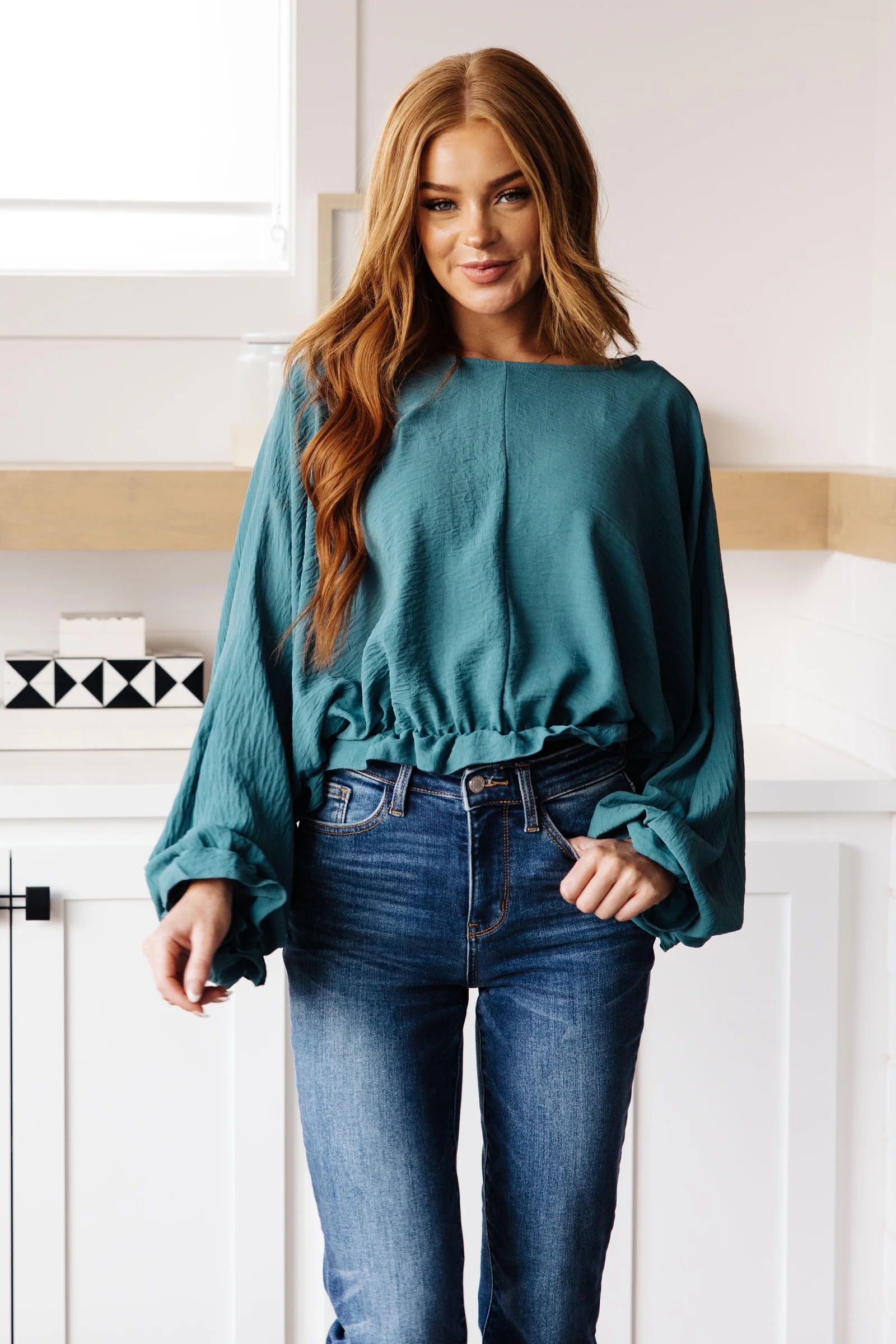 Winging It Ruffle Detail Top • Teal