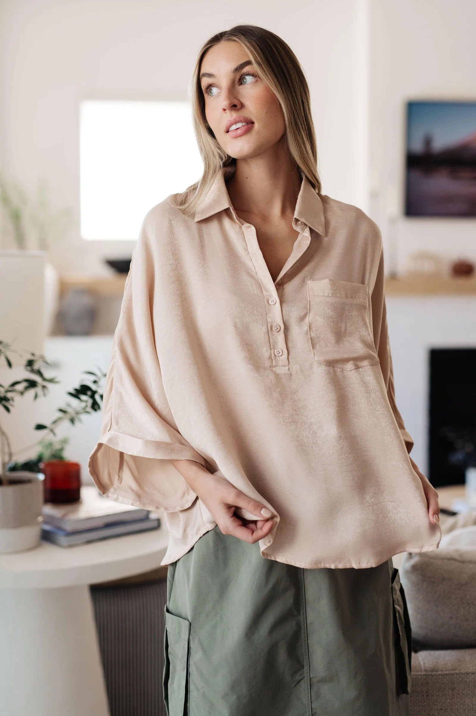 In Your Thoughts Oversized Dolman Sleeve Top • Champagne