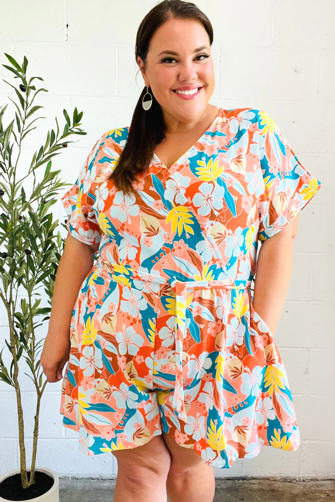 Tropical Trance Floral Surplice Woven Romper