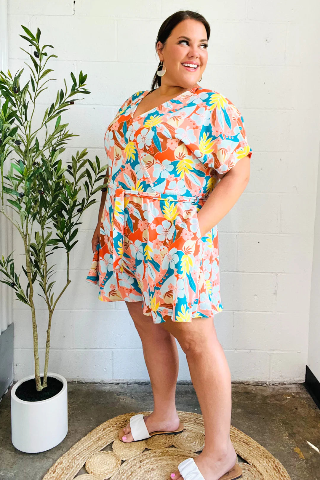 Tropical Trance Floral Surplice Woven Romper