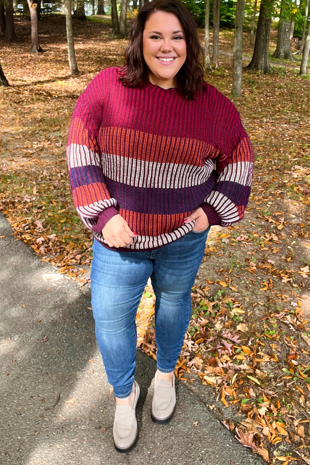Take All Of Me Stripe Oversized Sweater • Burgundy