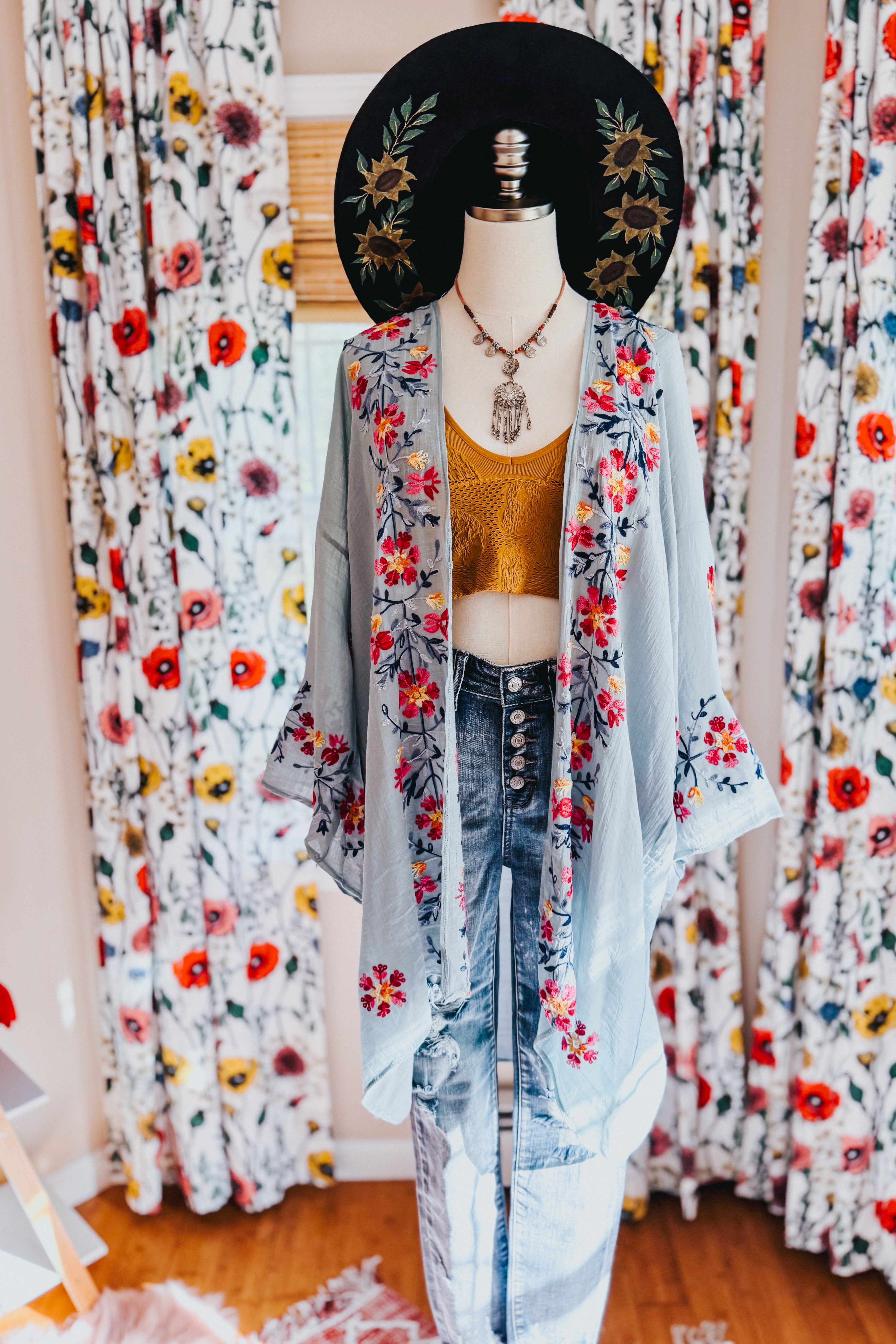 The Sweet Life Embroidered Duster • Powder Blue