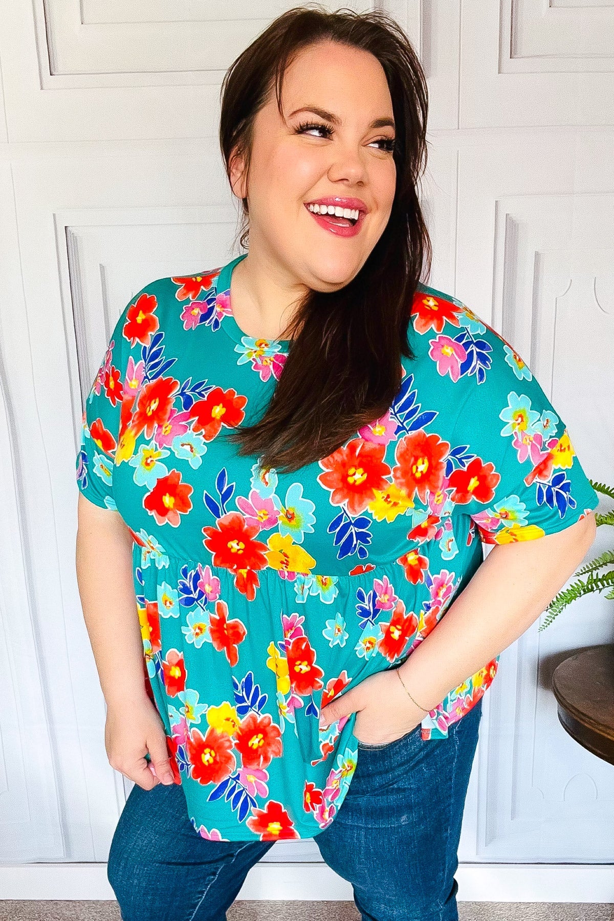 Take Me Away Retro Floral Babydoll Top