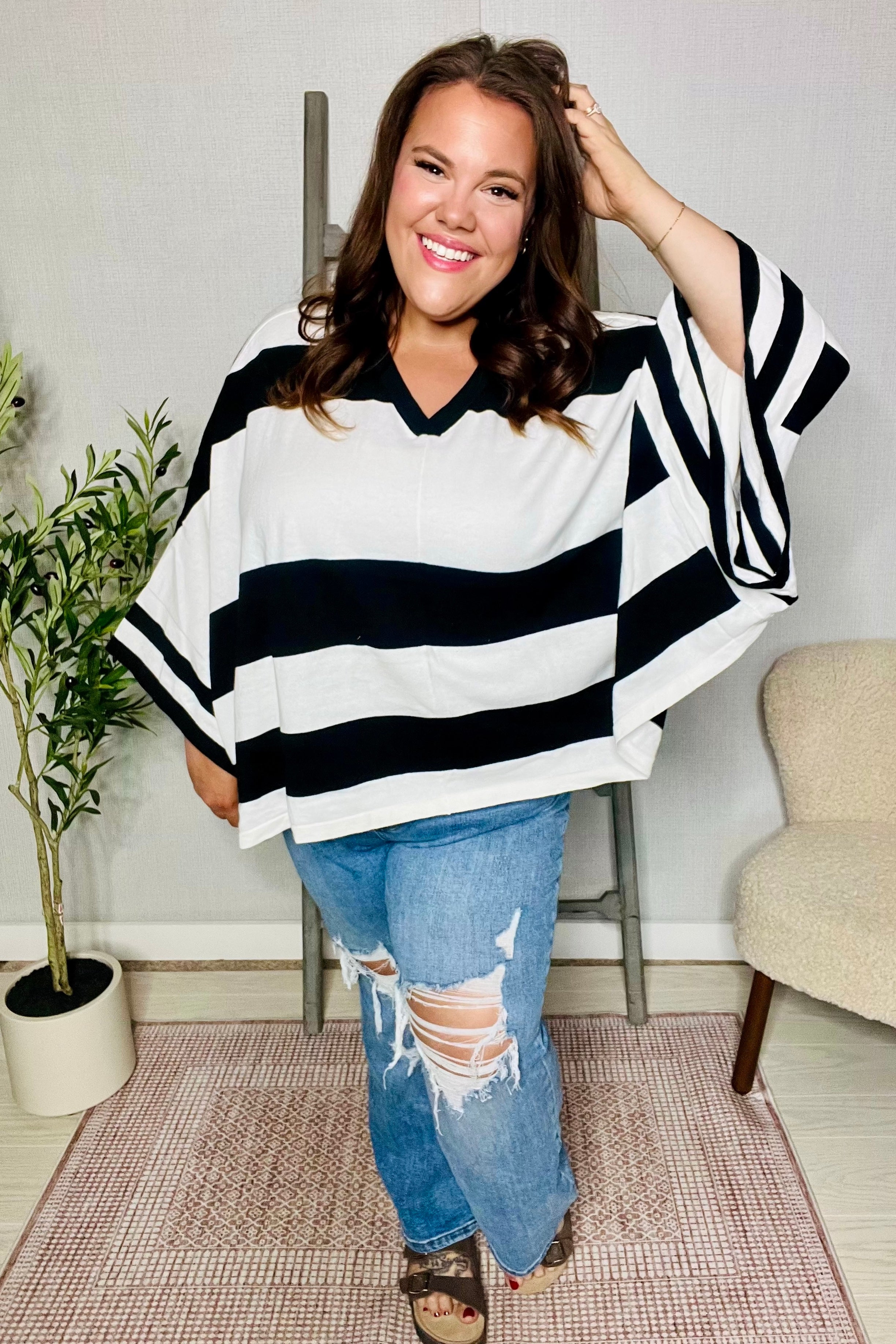 It’s You Striped Dolman Sweater Poncho