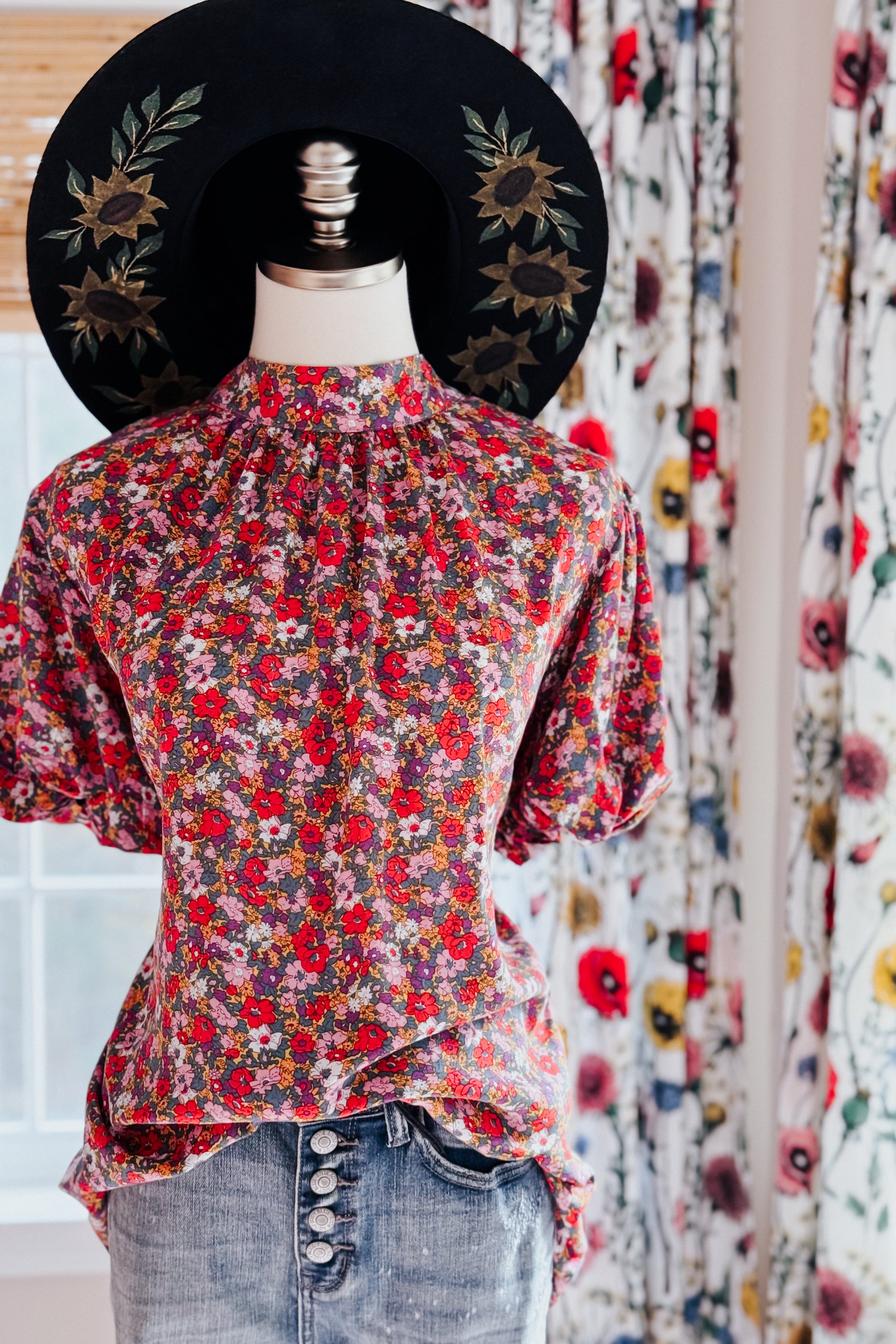 Bohemian Moment Floral Mock Neck Blouse