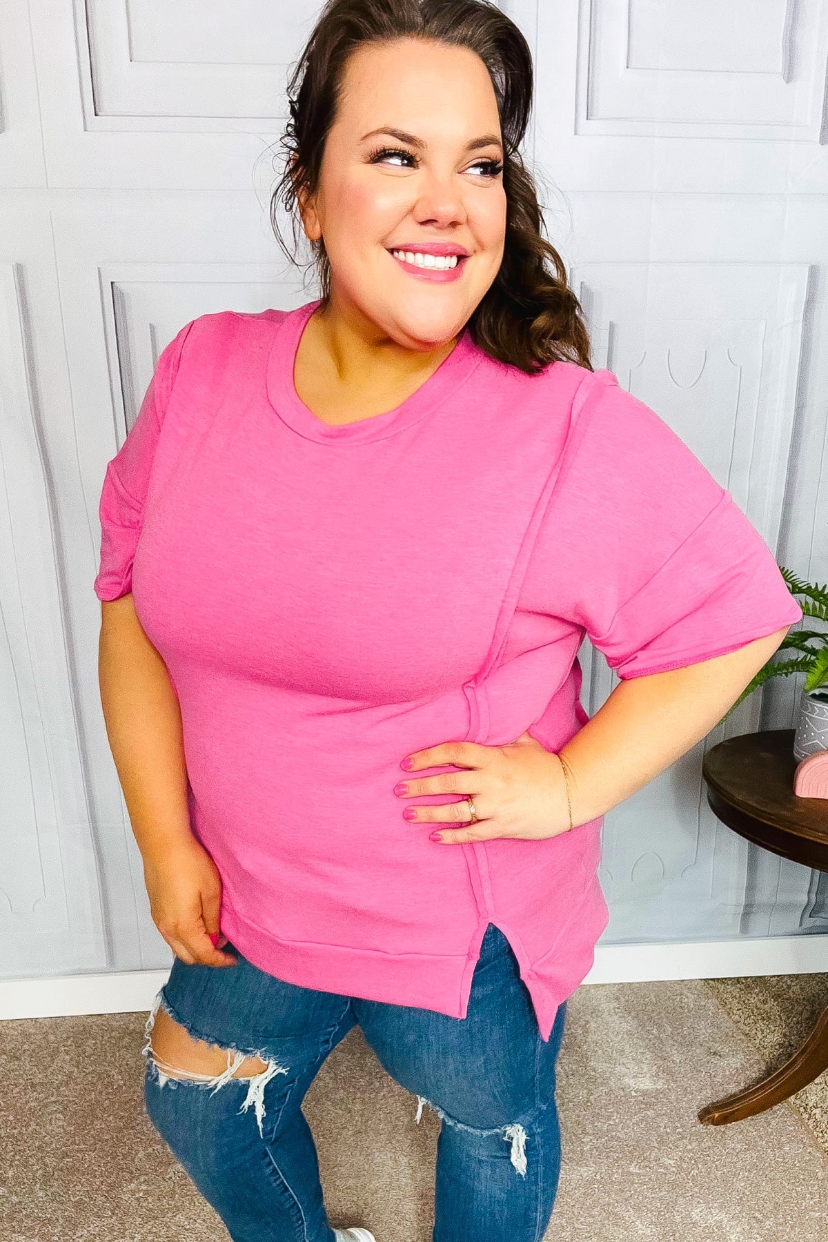 Perfectly Poised French Terry Top • Hot Pink