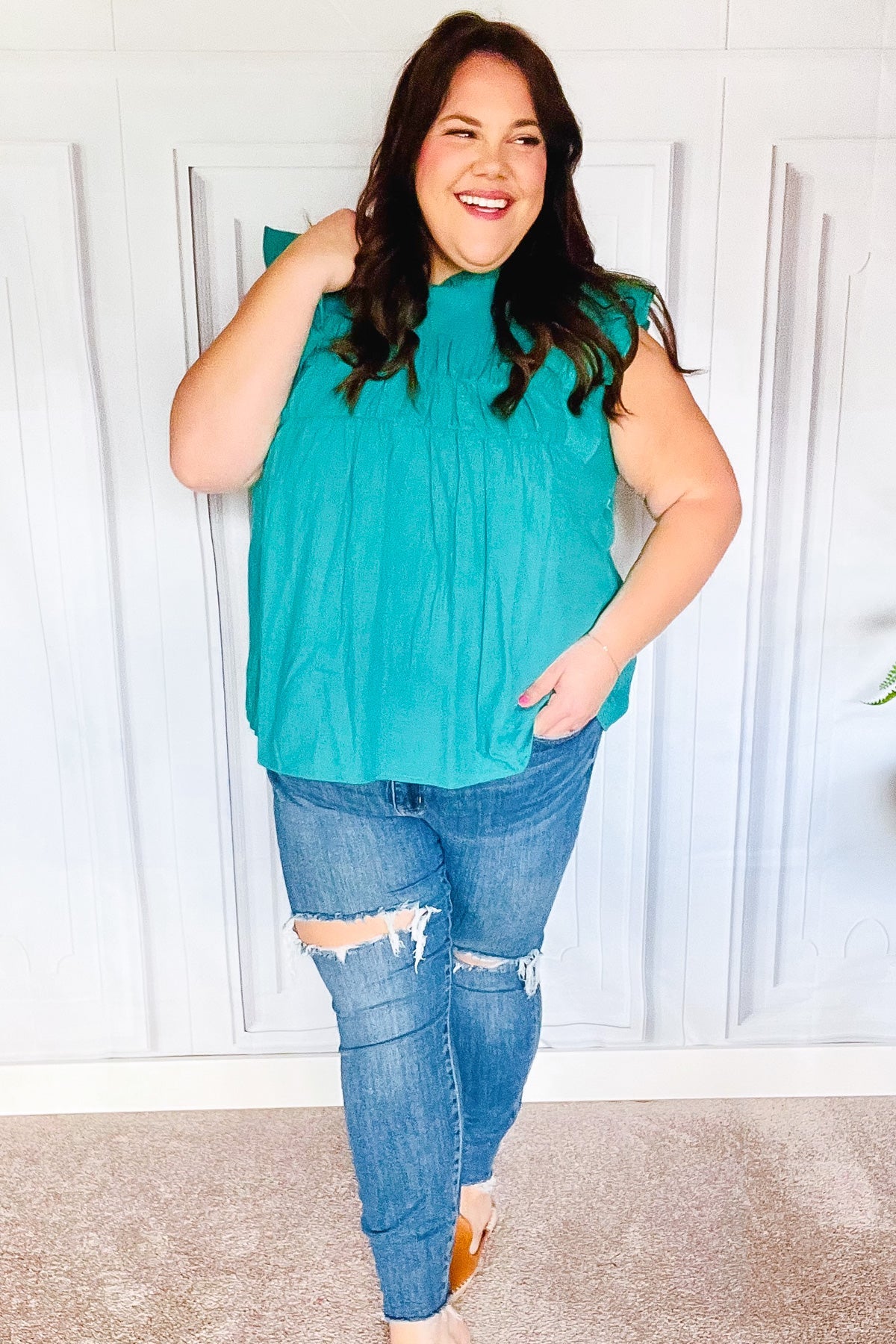 Love Life Frill Mock Neck Top • Teal