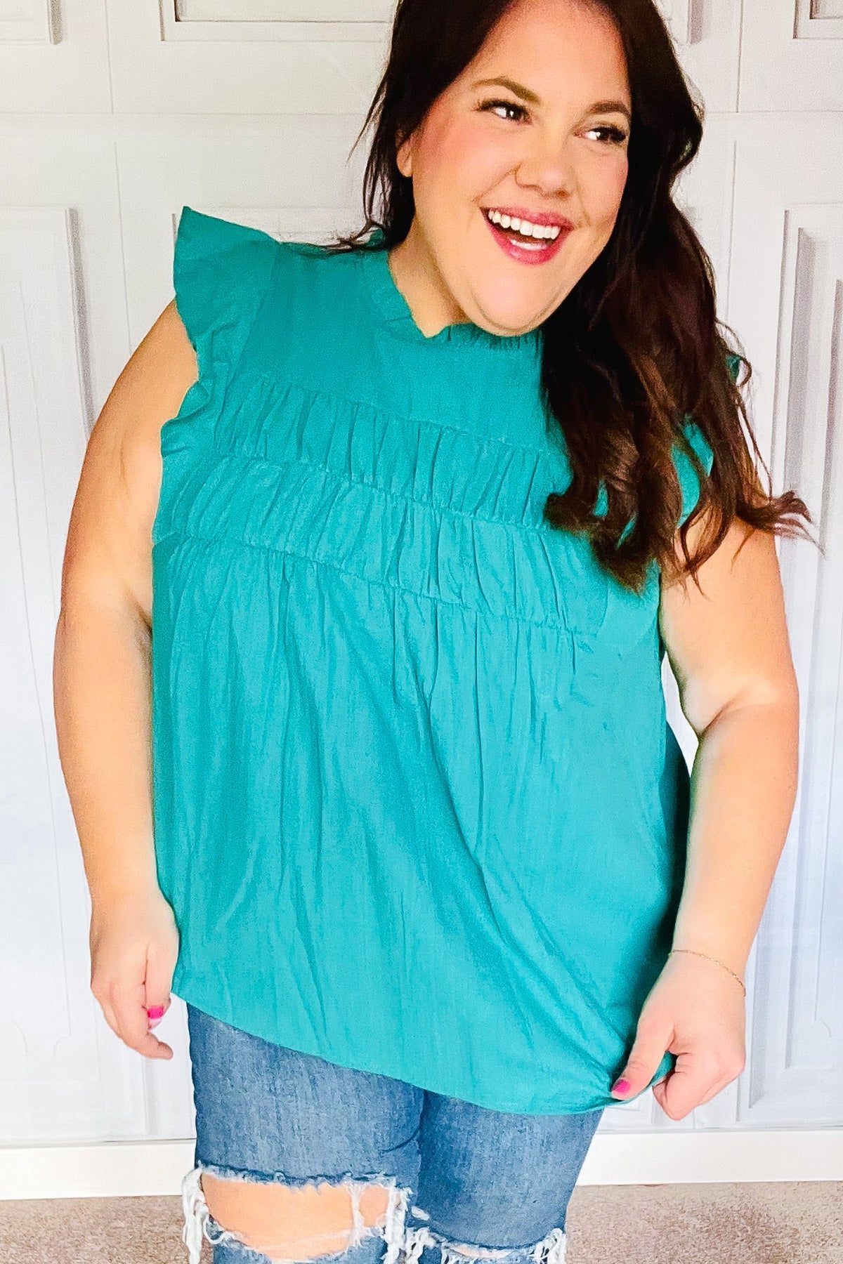 Love Life Frill Mock Neck Top • Teal