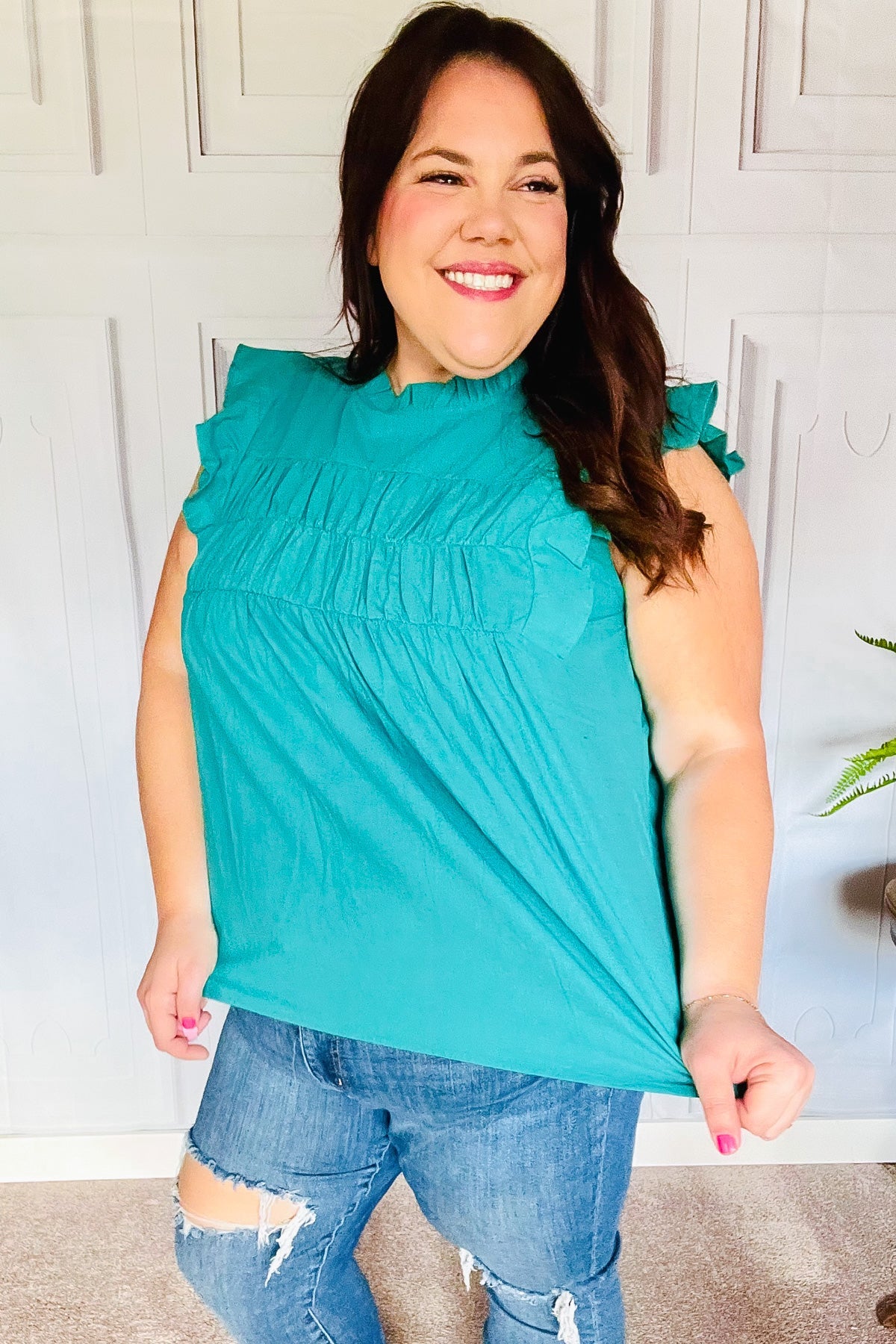 Love Life Frill Mock Neck Top • Teal