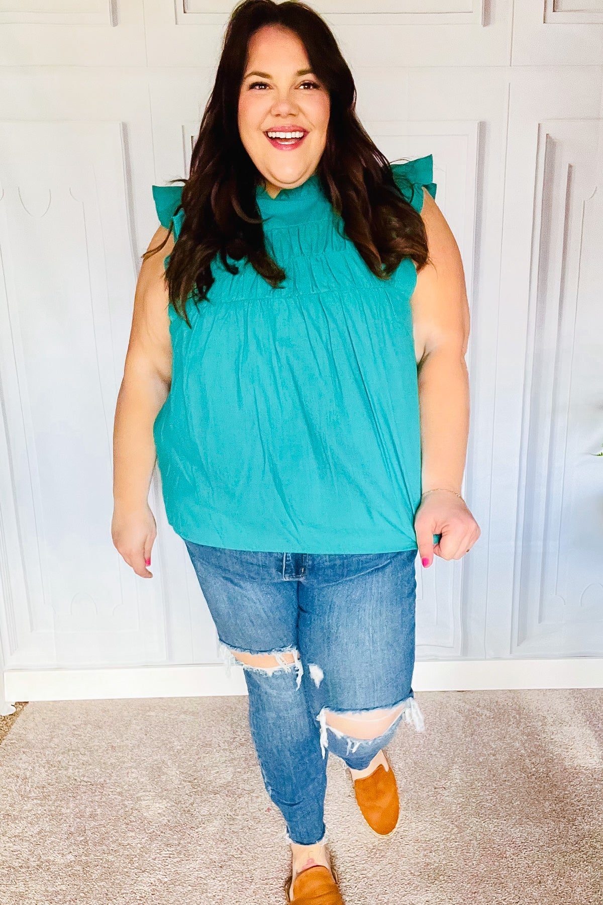 Love Life Frill Mock Neck Top • Teal