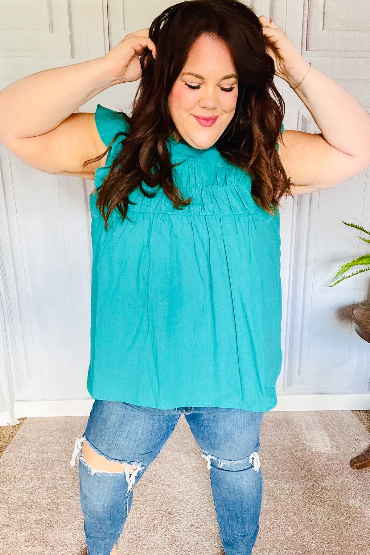 Love Life Frill Mock Neck Top • Teal