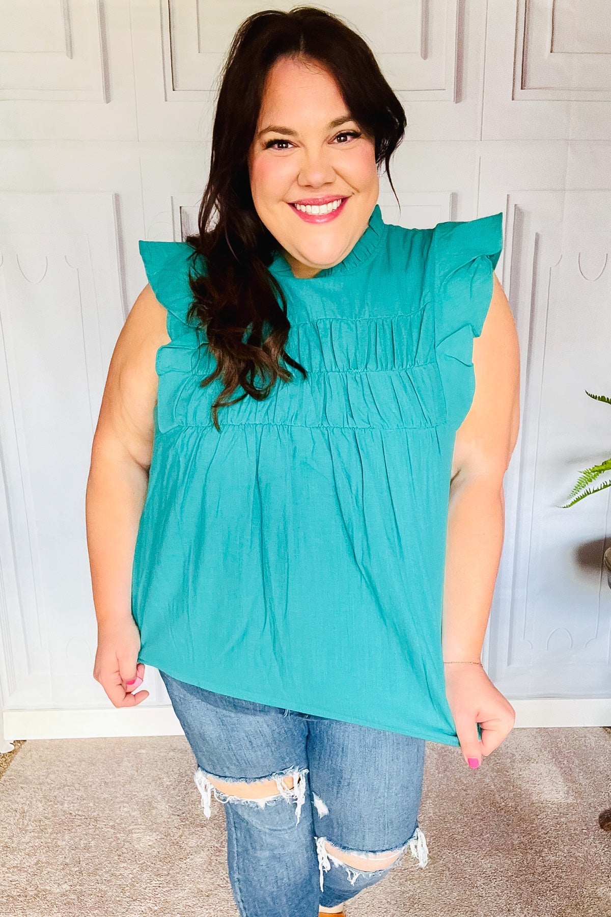 Love Life Frill Mock Neck Top • Teal