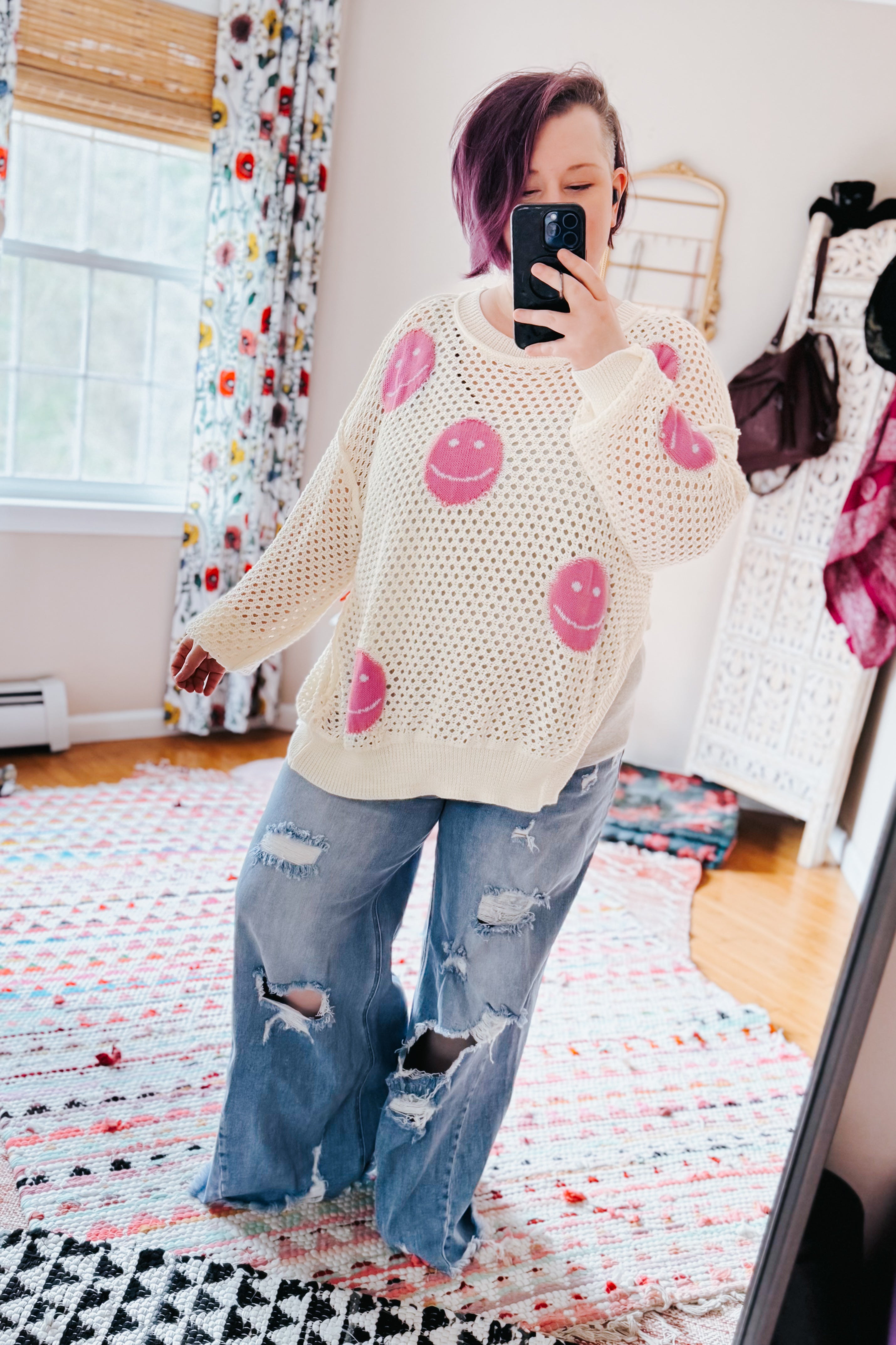 In My Feelings Smiley Open Knit Top