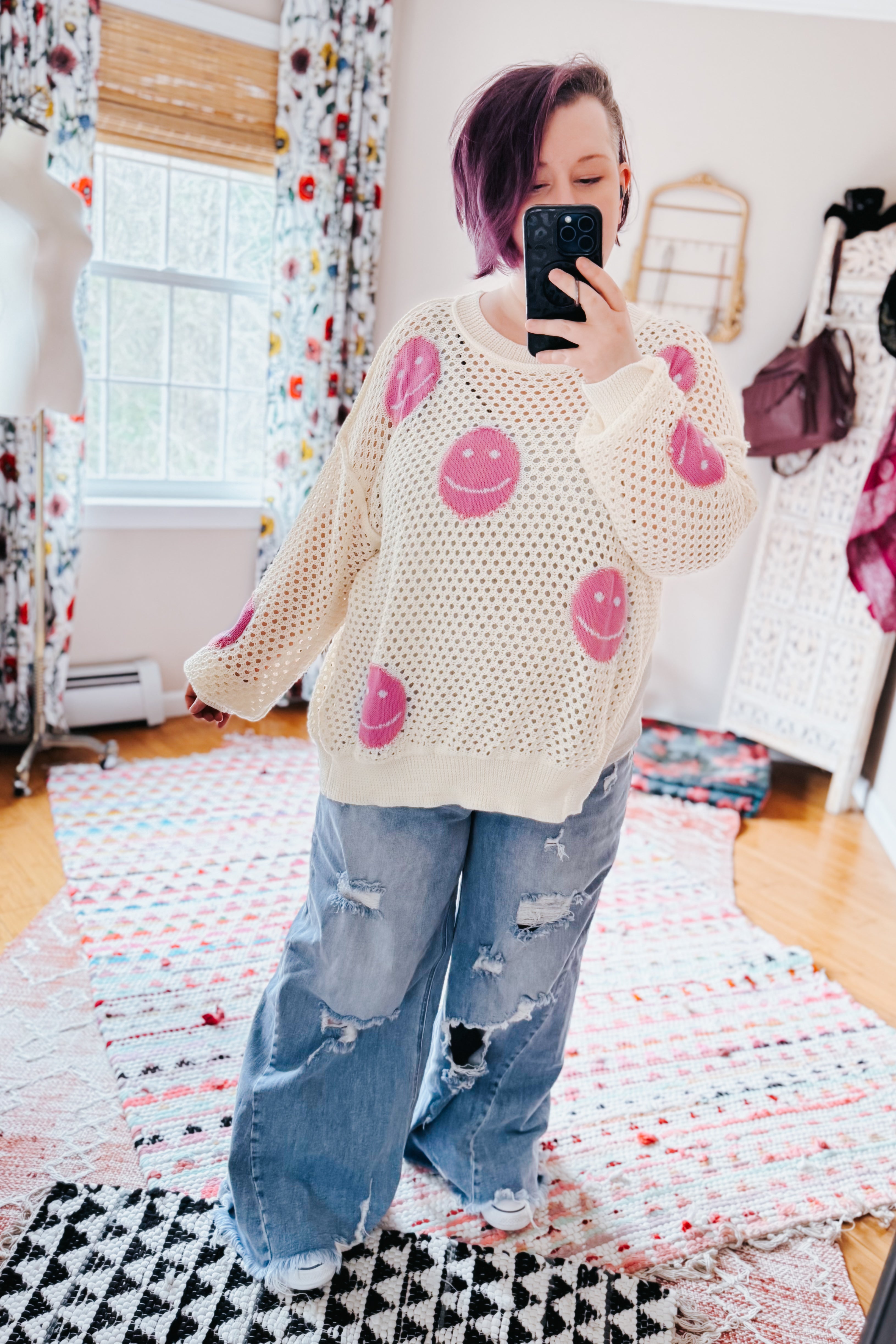 In My Feelings Smiley Open Knit Top