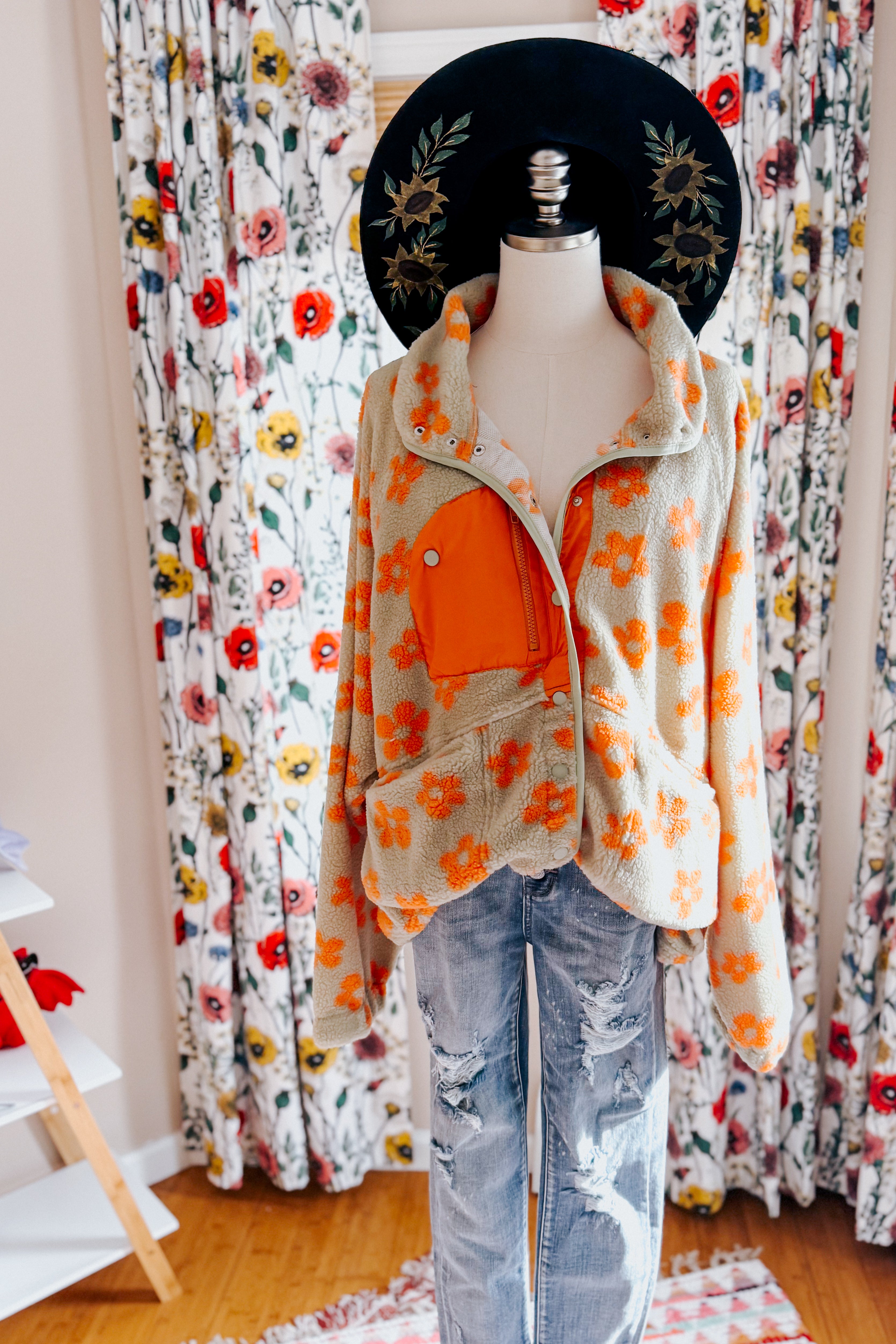 Love It Don't Leave It Floral Fleece Jacket