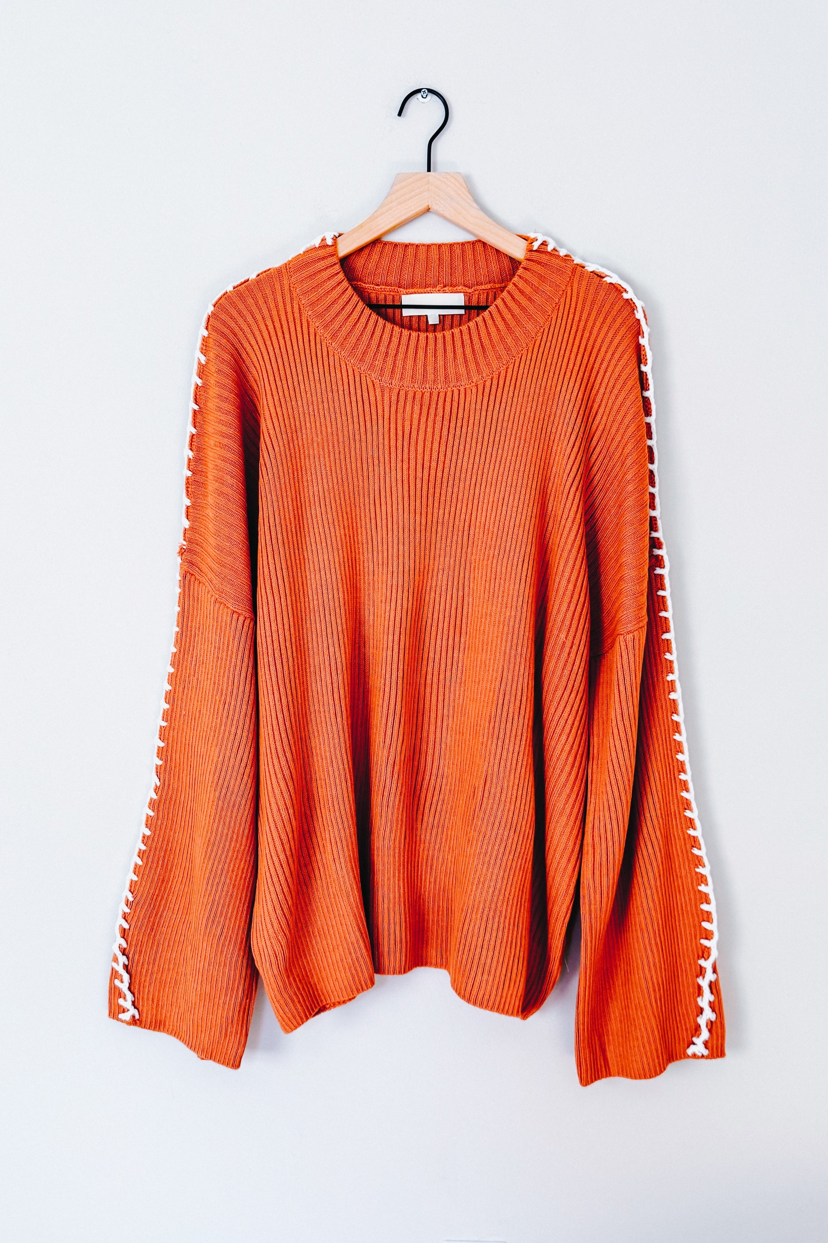 All I Got Rib Knit Stitch Detail Sweater • Rust