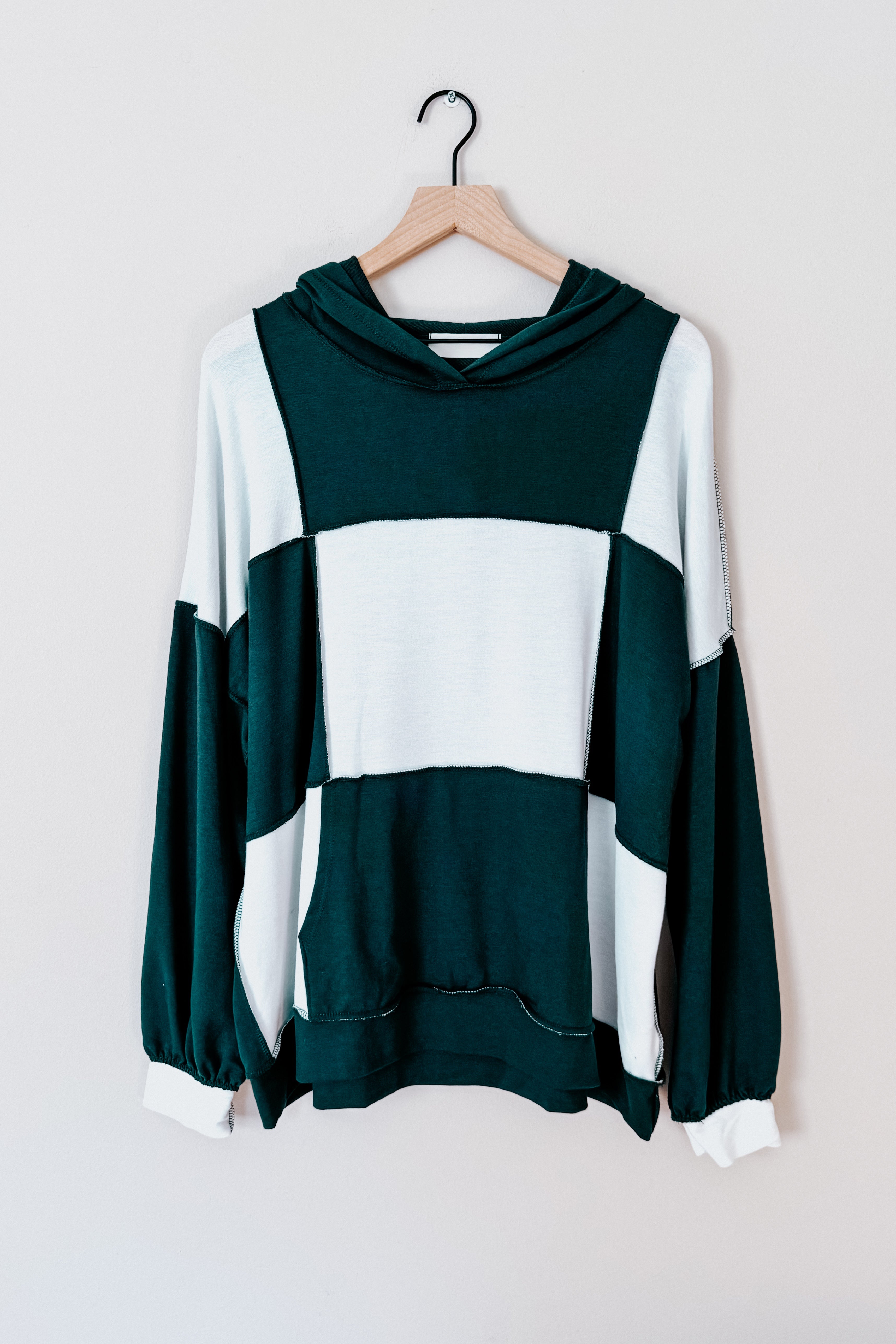 Heart Open Color Block Terry Knit Hoodie