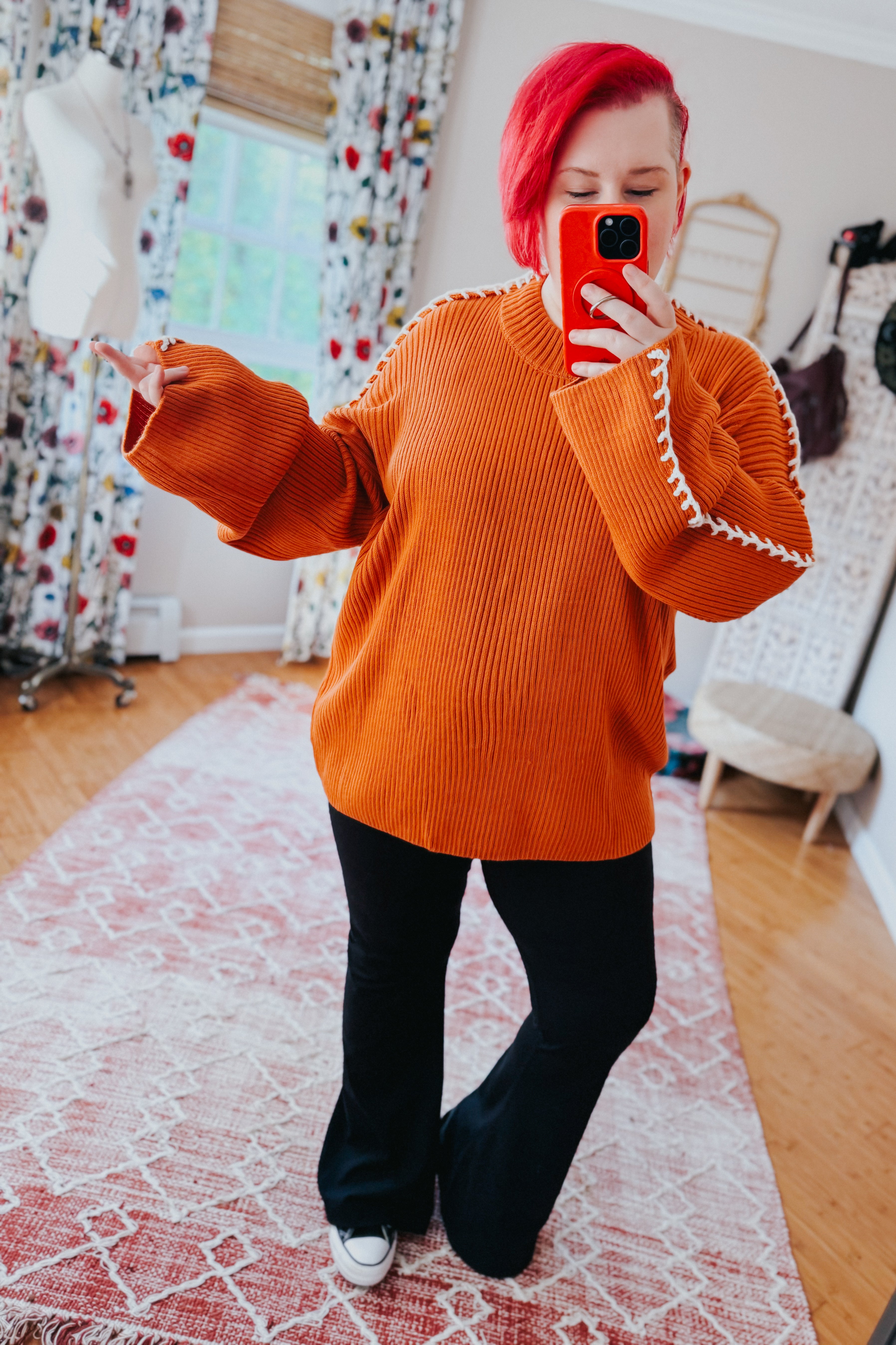 All I Got Rib Knit Stitch Detail Sweater • Rust