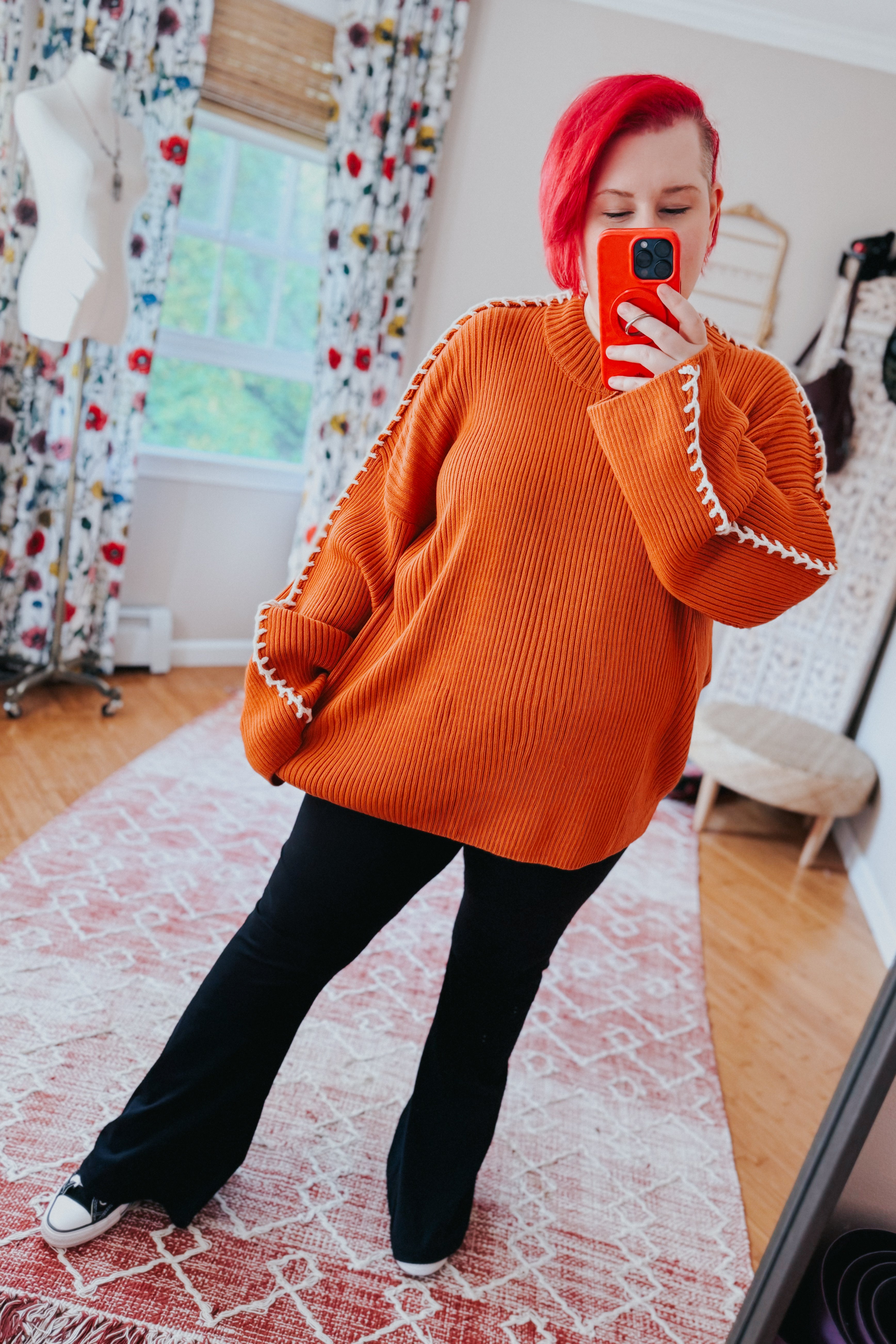 All I Got Rib Knit Stitch Detail Sweater • Rust