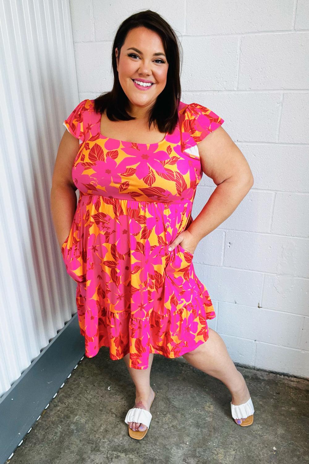Sun Streaked Afternoon Square Neck Dress - Atomic Wildflower