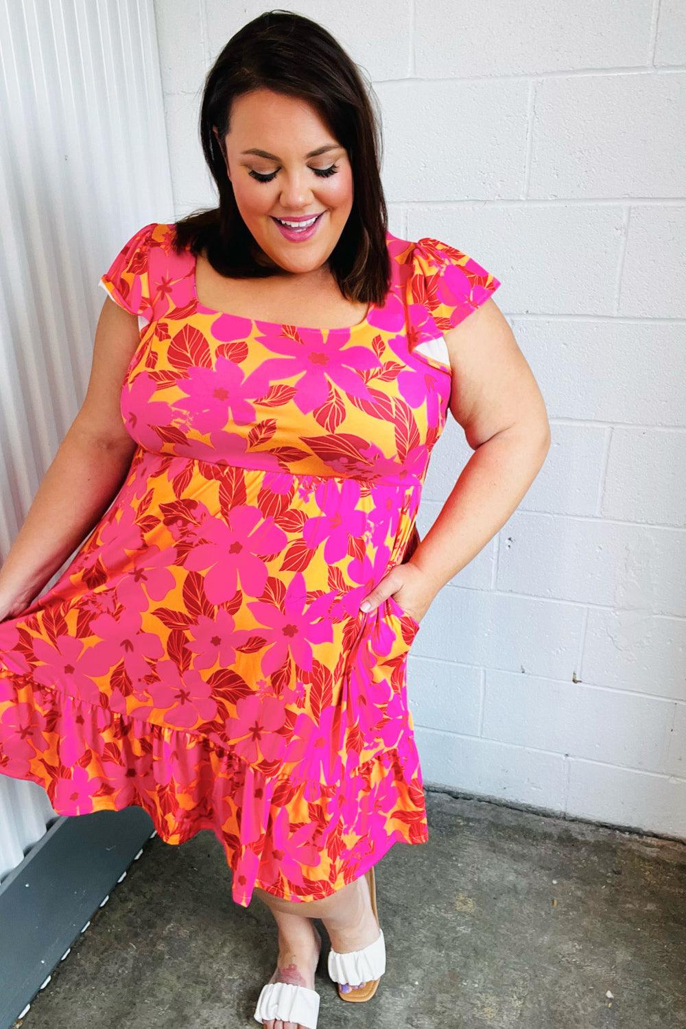 Sun Streaked Afternoon Square Neck Dress - Atomic Wildflower