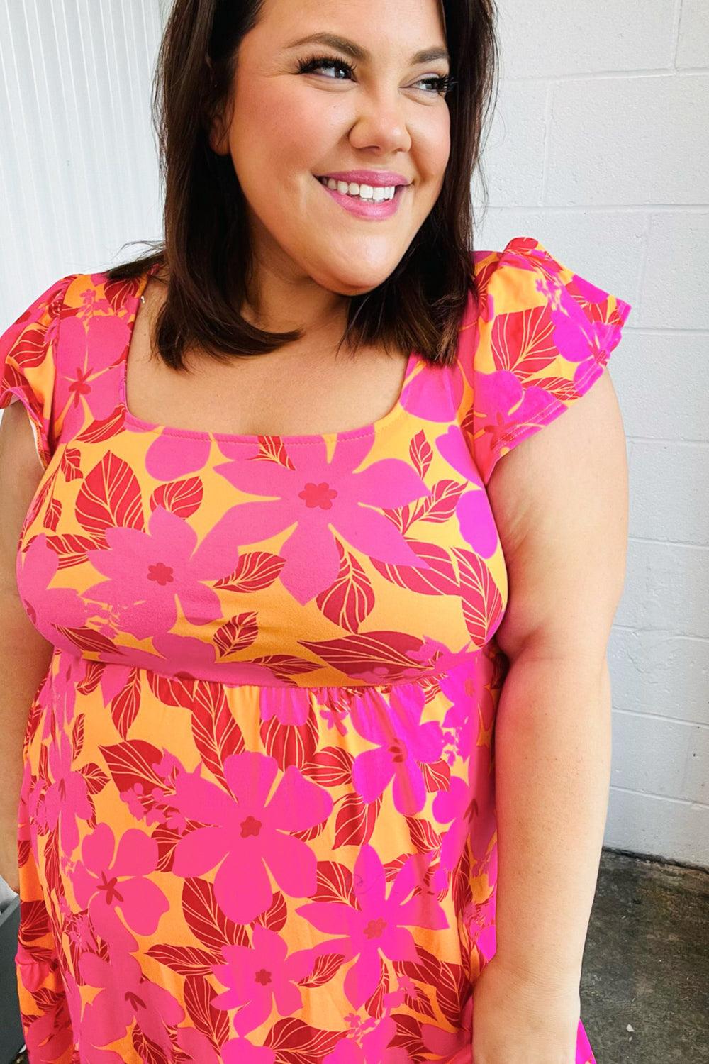 Sun Streaked Afternoon Square Neck Dress - Atomic Wildflower