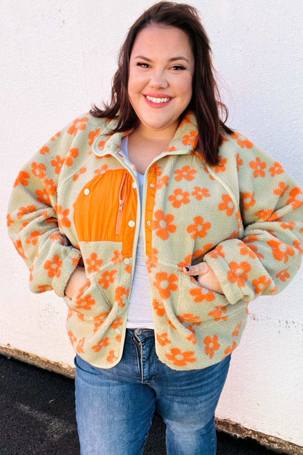 Spice Of Life Flower Print Sherpa Button Down Jacket