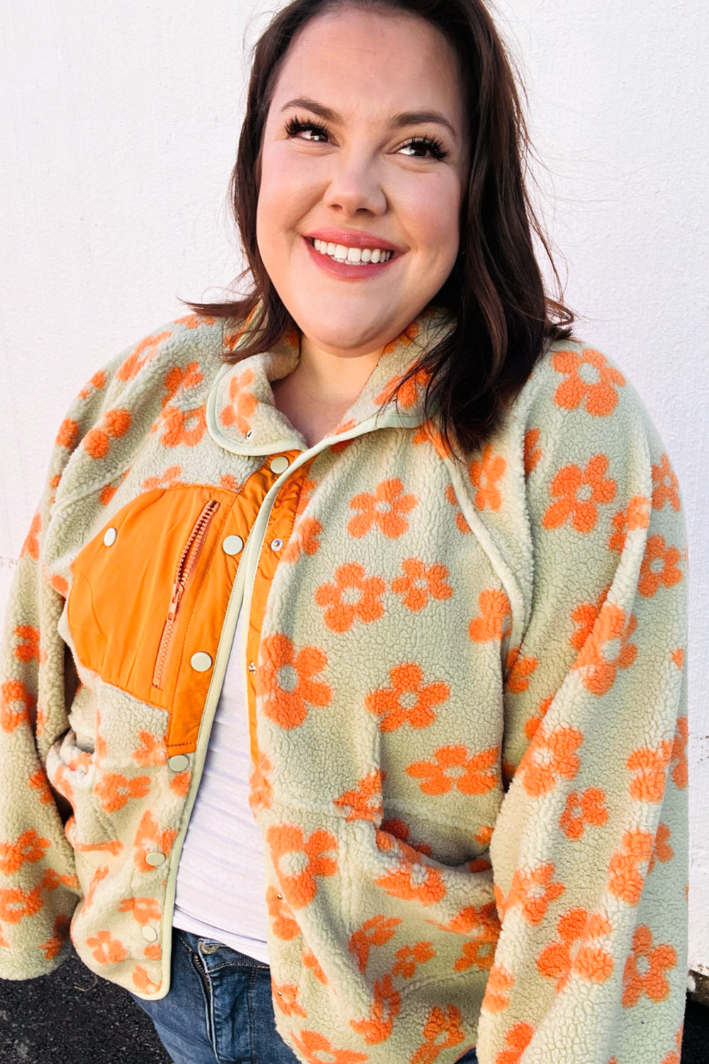 Spice Of Life Flower Print Sherpa Button Down Jacket