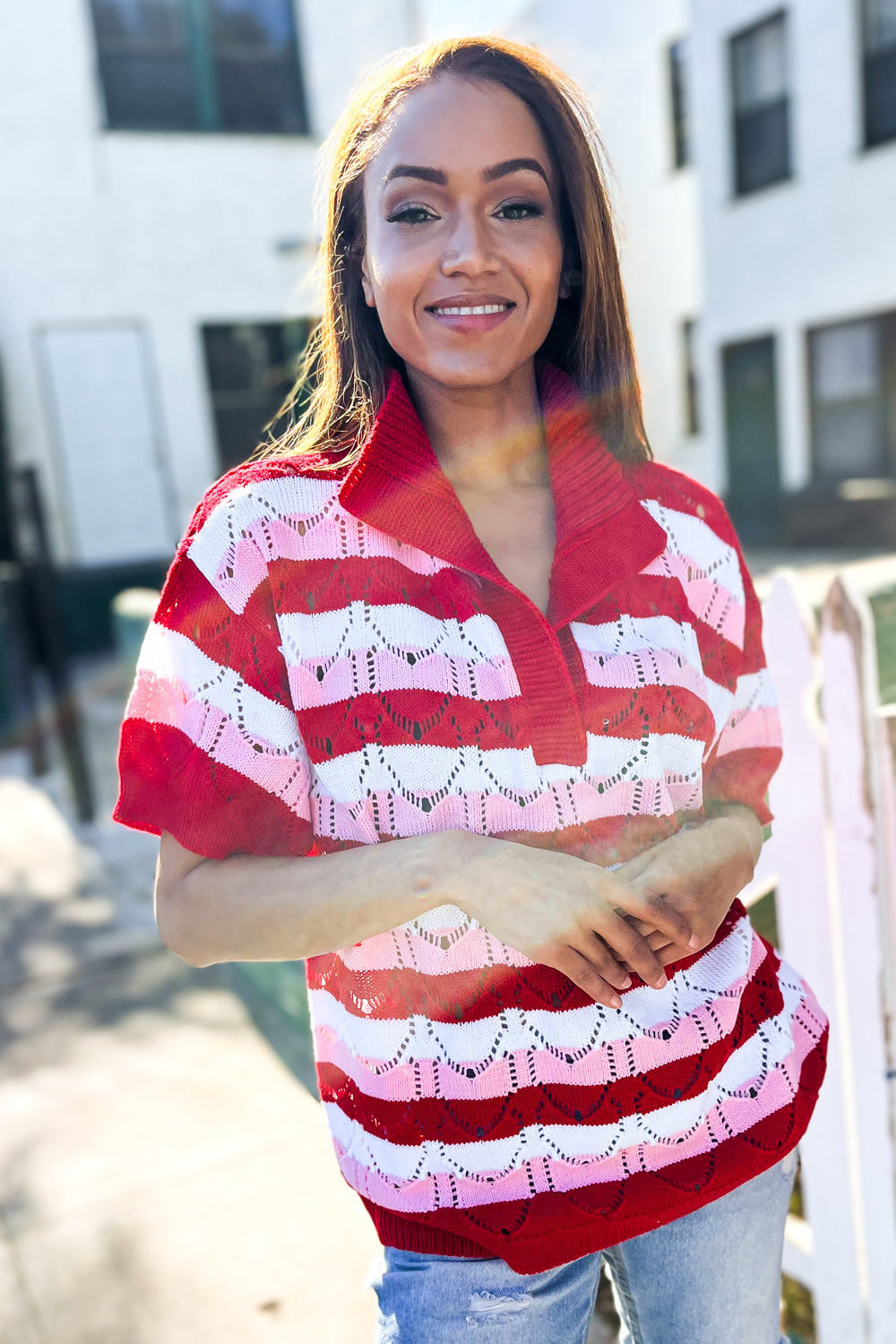 Sweetheart Ready Pointelle Collared Sweater