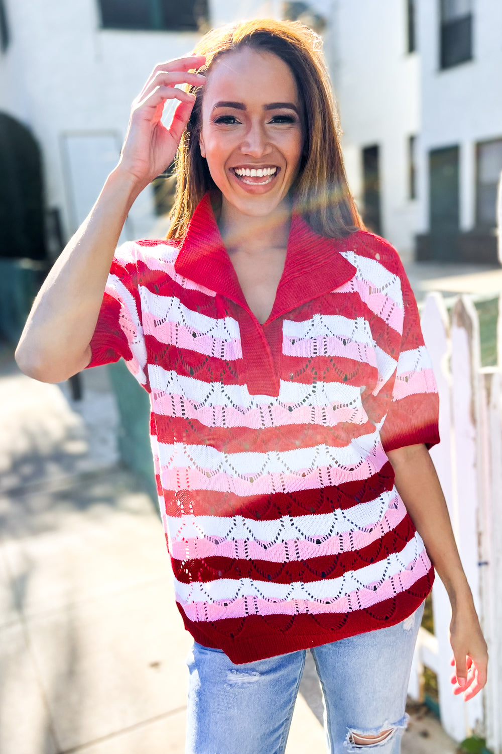 Sweetheart Ready Pointelle Collared Sweater