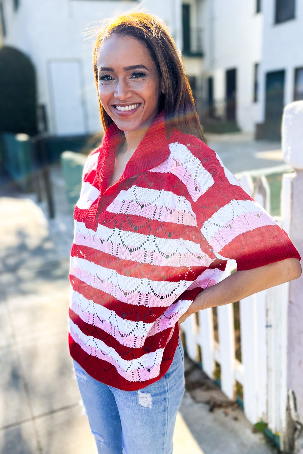 Sweetheart Ready Pointelle Collared Sweater