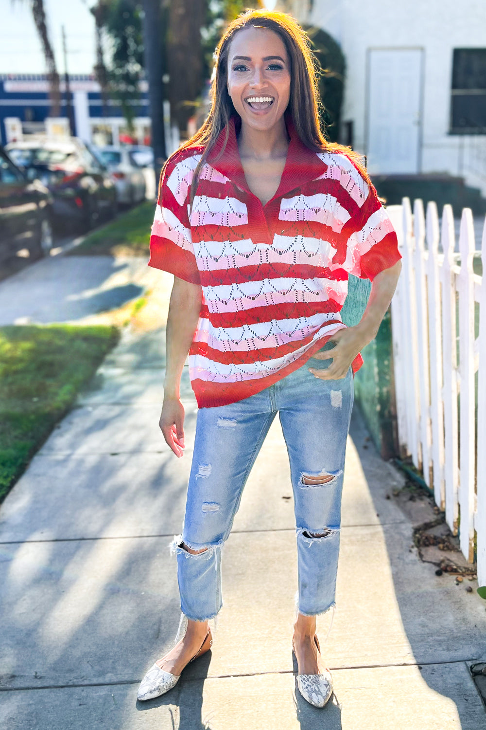Sweetheart Ready Pointelle Collared Sweater