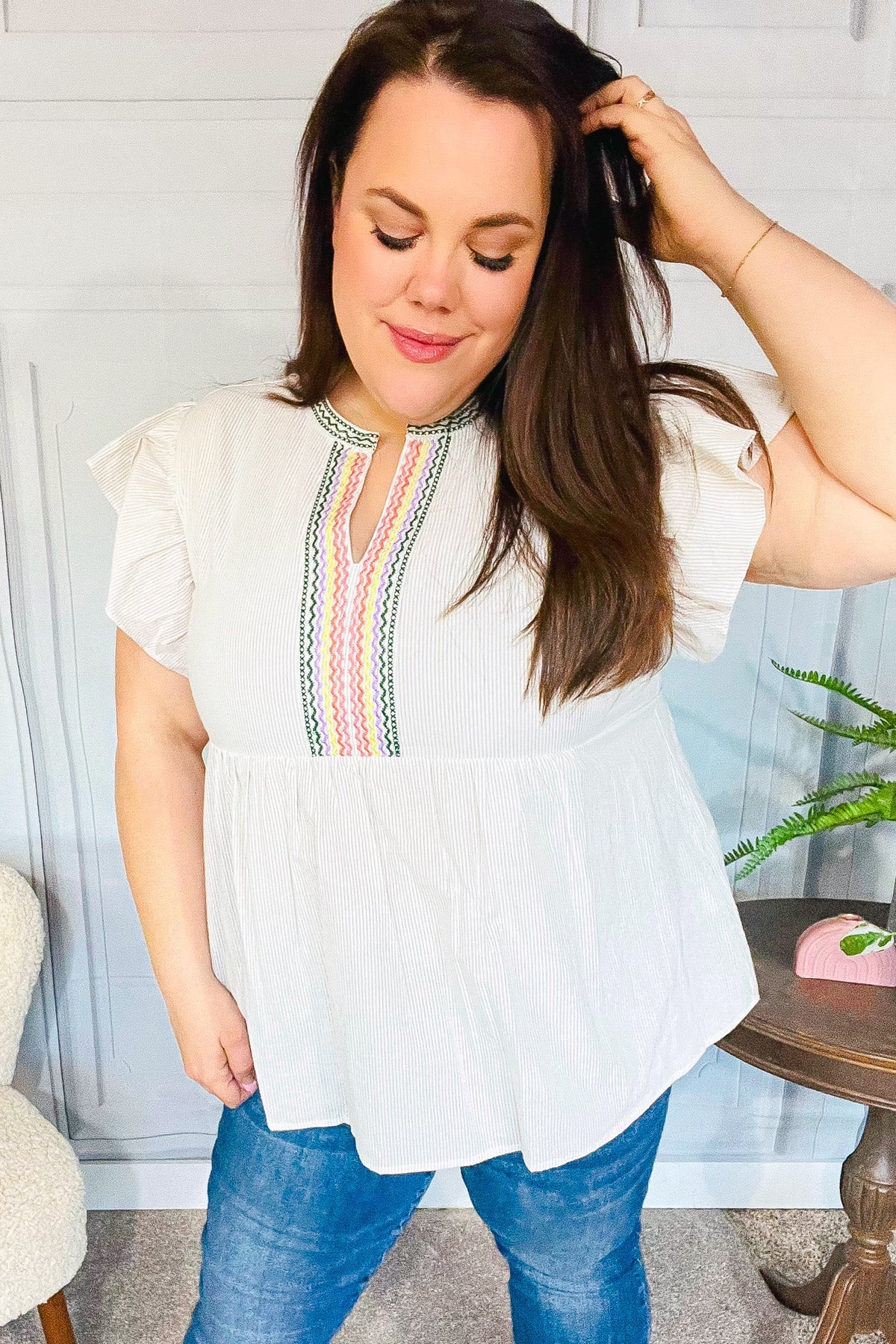 A little Obsessed Embroidered Babydoll Top