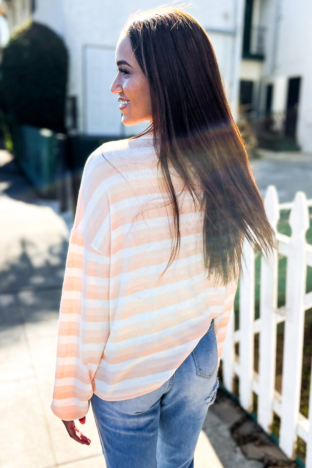 What You Say Striped Bow Tie Terry Top • Beige