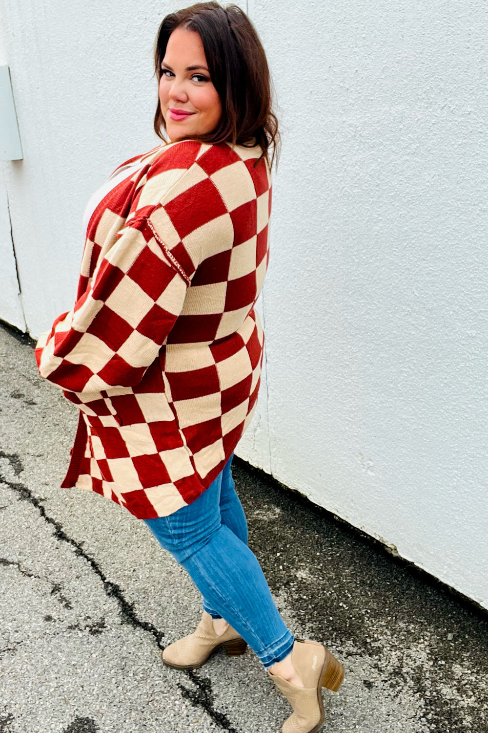 Can't Help But Love Checkered Cardigan • Rust