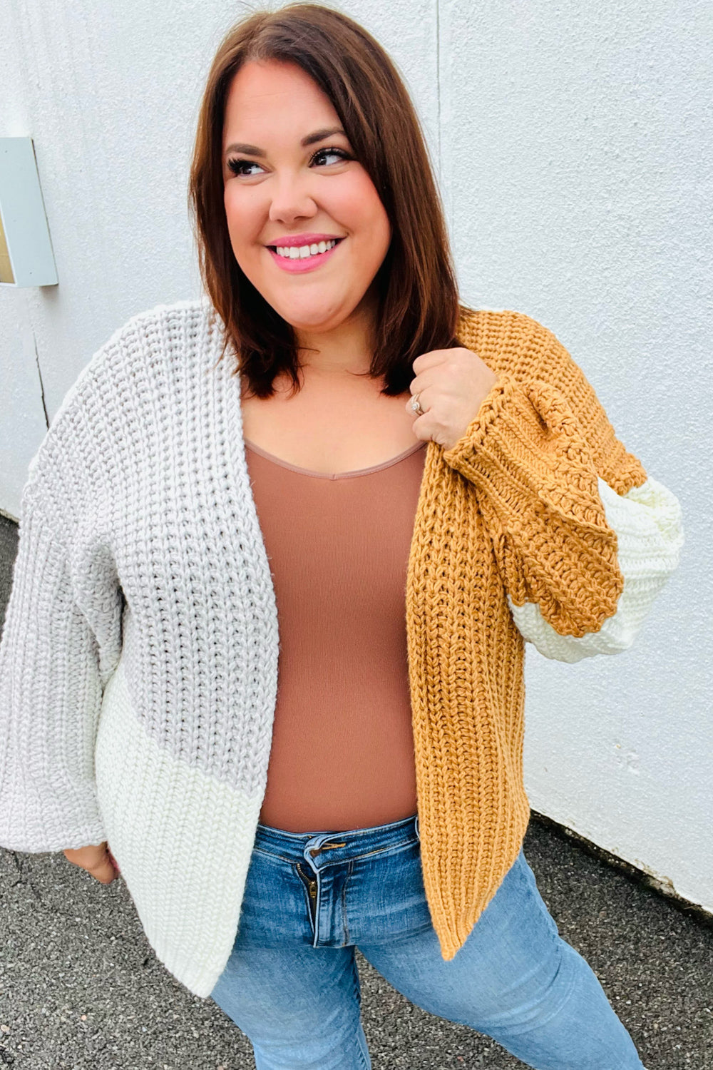 Face The Day Color Block Chunky Knit Cardigan