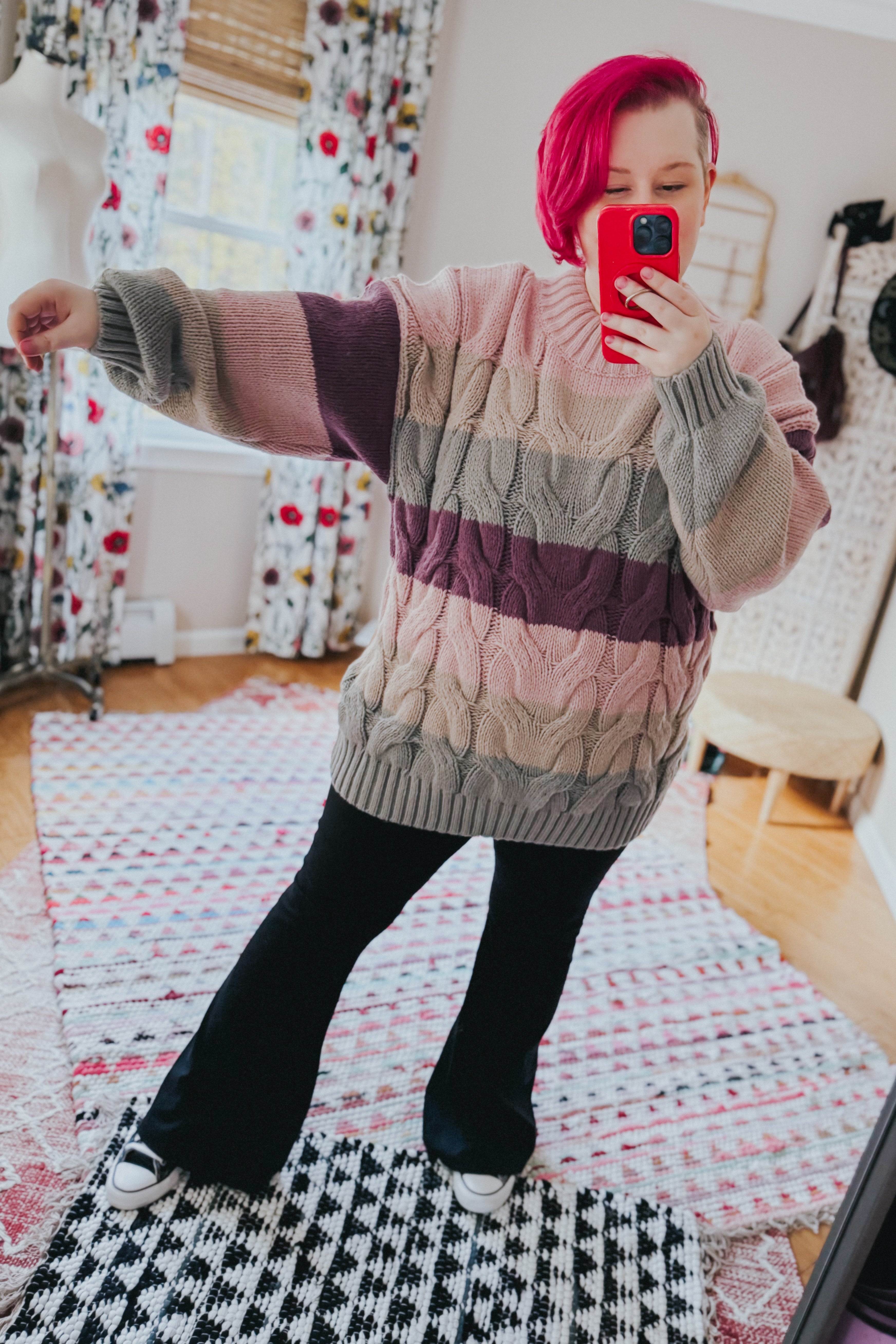 Your Blessings Stripe Cable Knit Mock Neck Sweater • Mauve