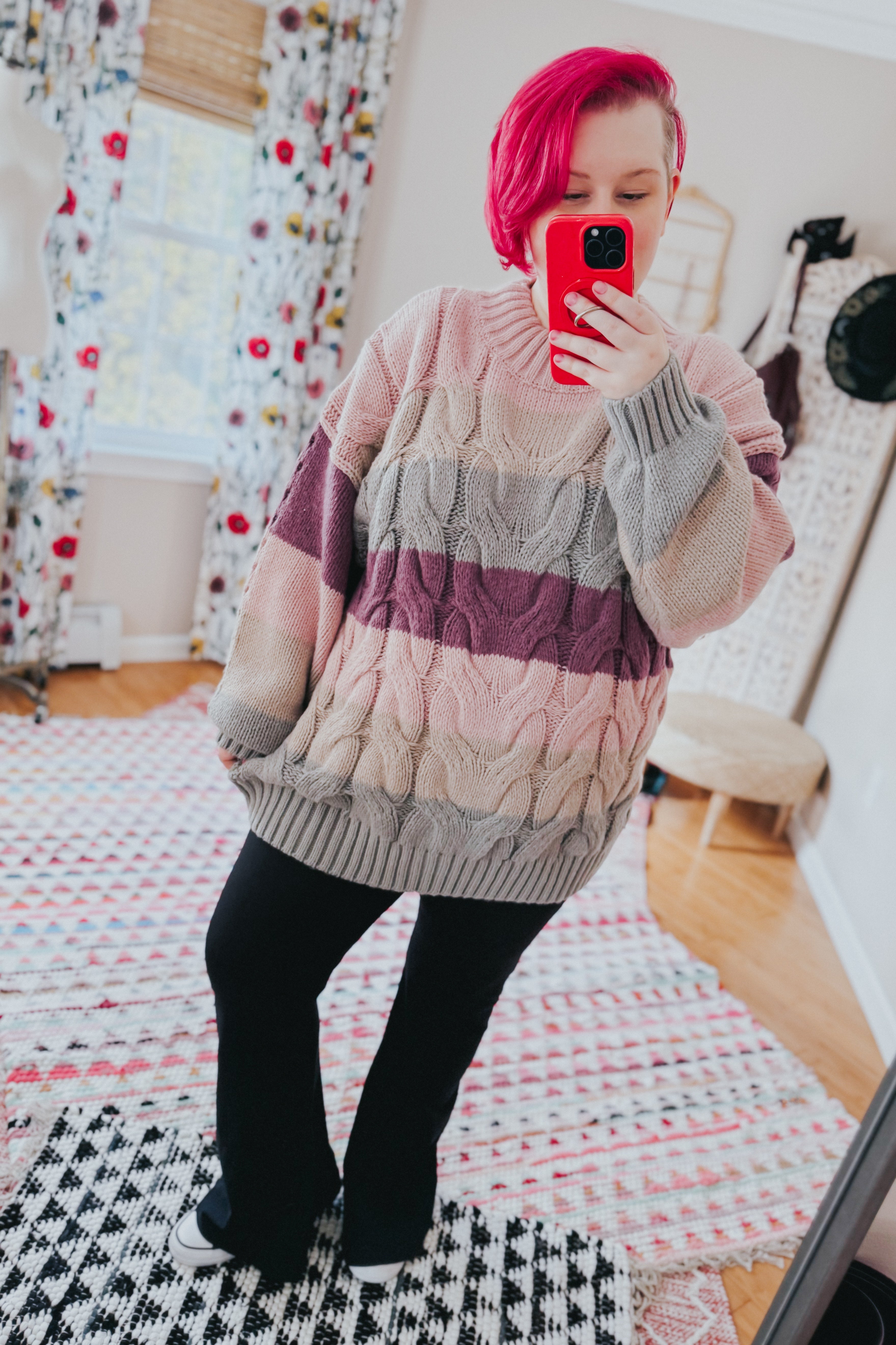 Your Blessings Stripe Cable Knit Mock Neck Sweater • Mauve