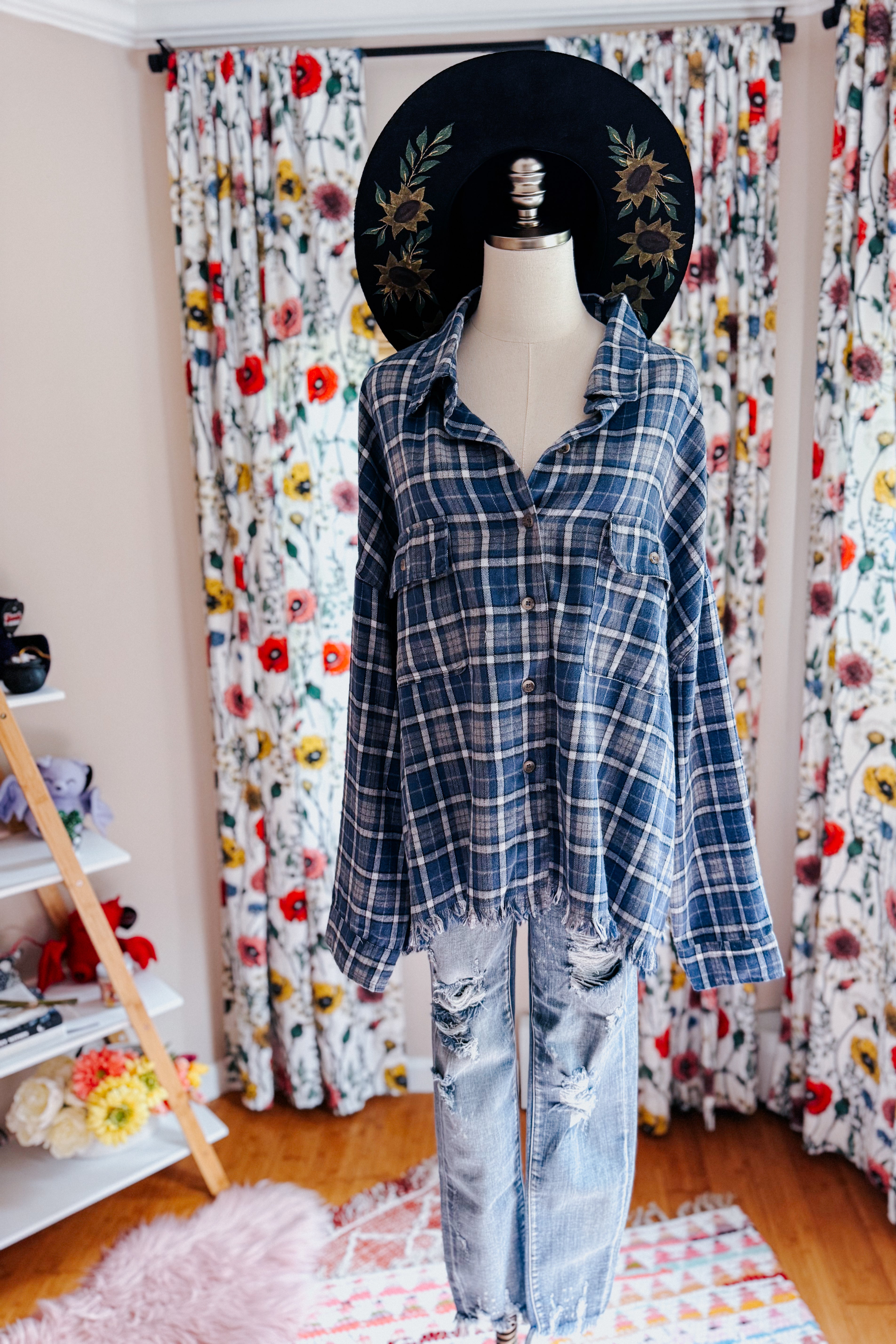 Perfect Find Plaid Dolman Button Up Shirt • Blue