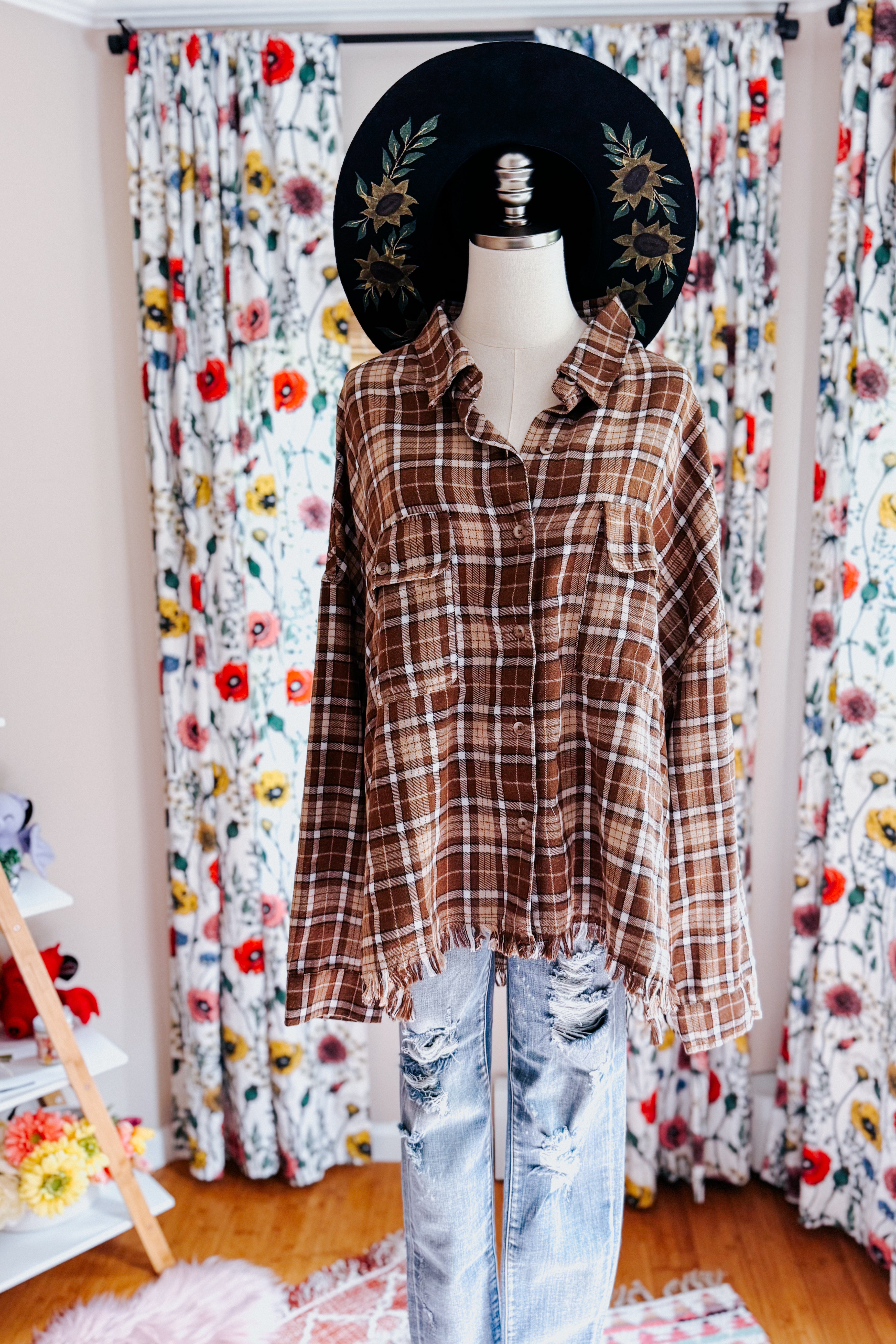 Perfect Find Plaid Dolman Button Up Shirt • Coffee