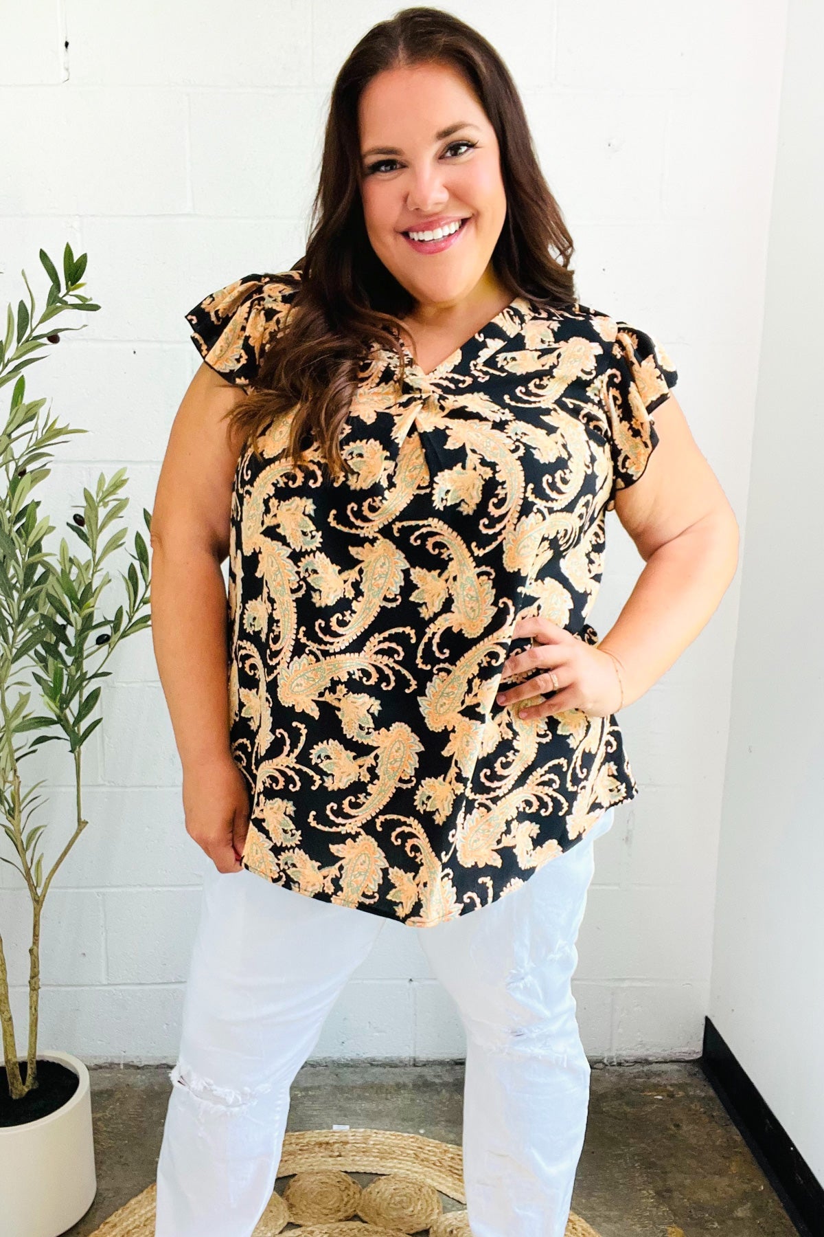 You Got This Paisley Print Flutter Sleeve Top