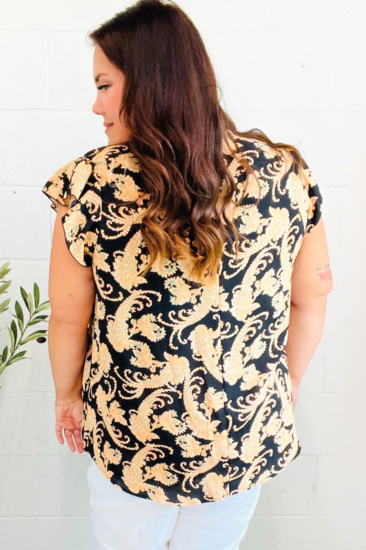 You Got This Paisley Print Flutter Sleeve Top