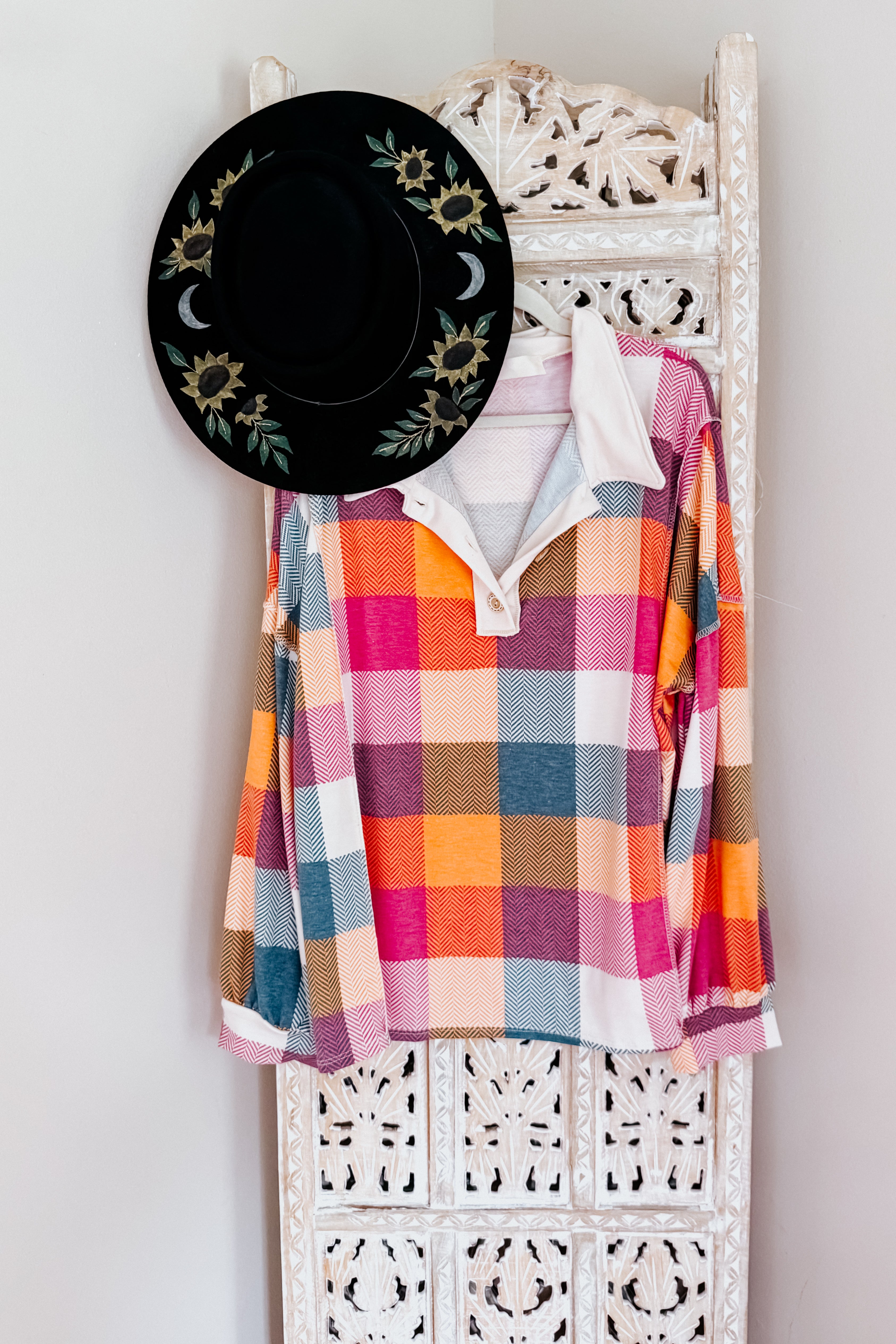 Just Right Checkered Long Sleeve Top • Berry