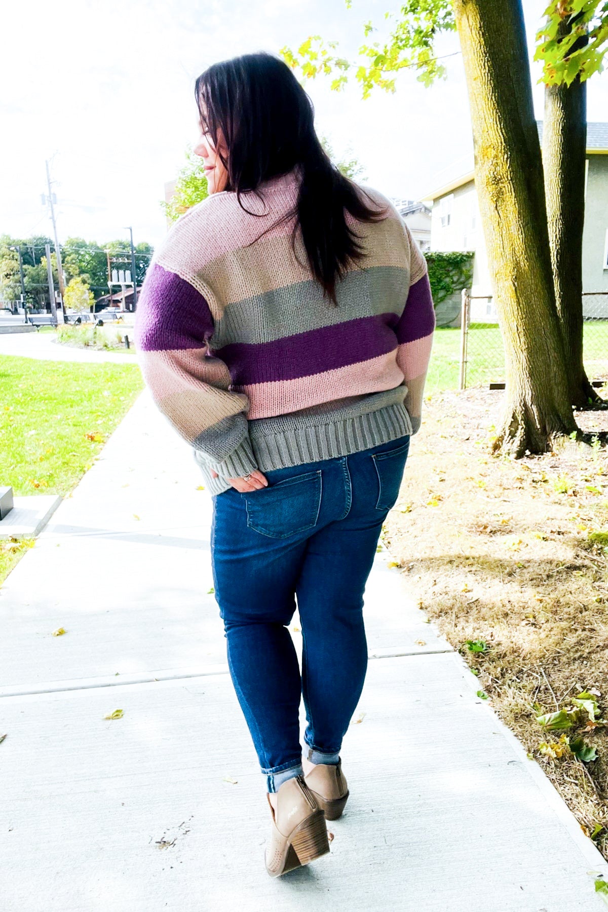 Your Blessings Stripe Cable Knit Mock Neck Sweater • Mauve