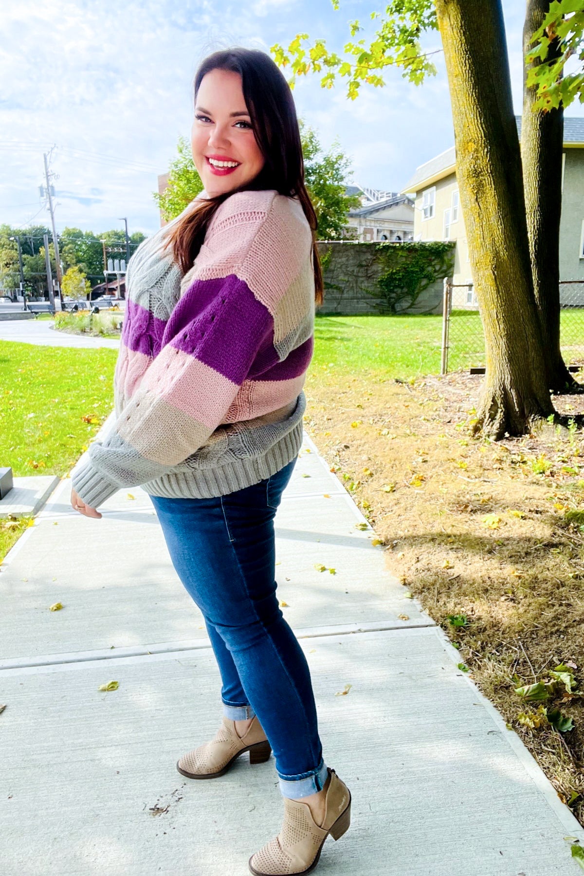 Your Blessings Stripe Cable Knit Mock Neck Sweater • Mauve