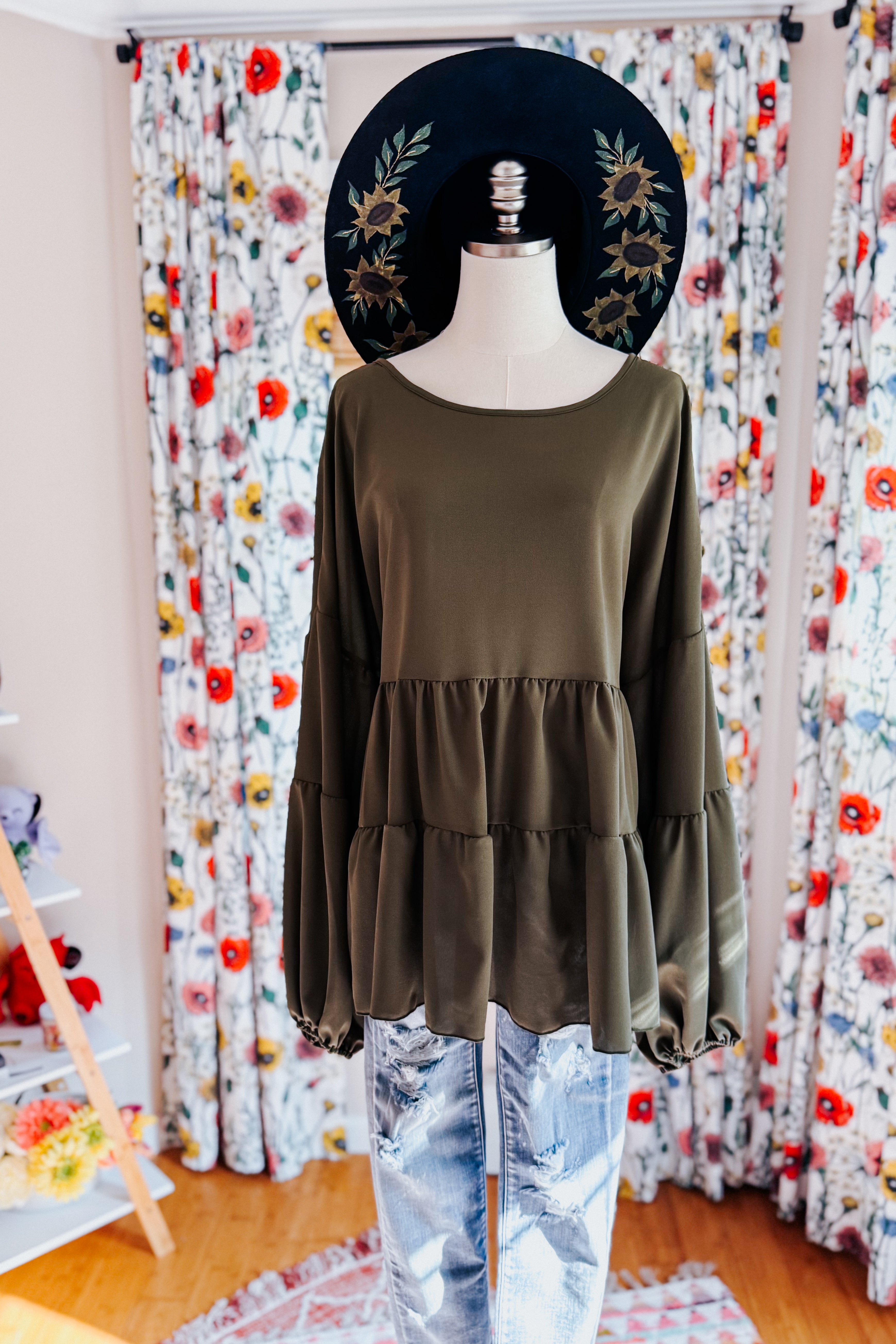 Take Me Home Babydoll Blouse • Olive
