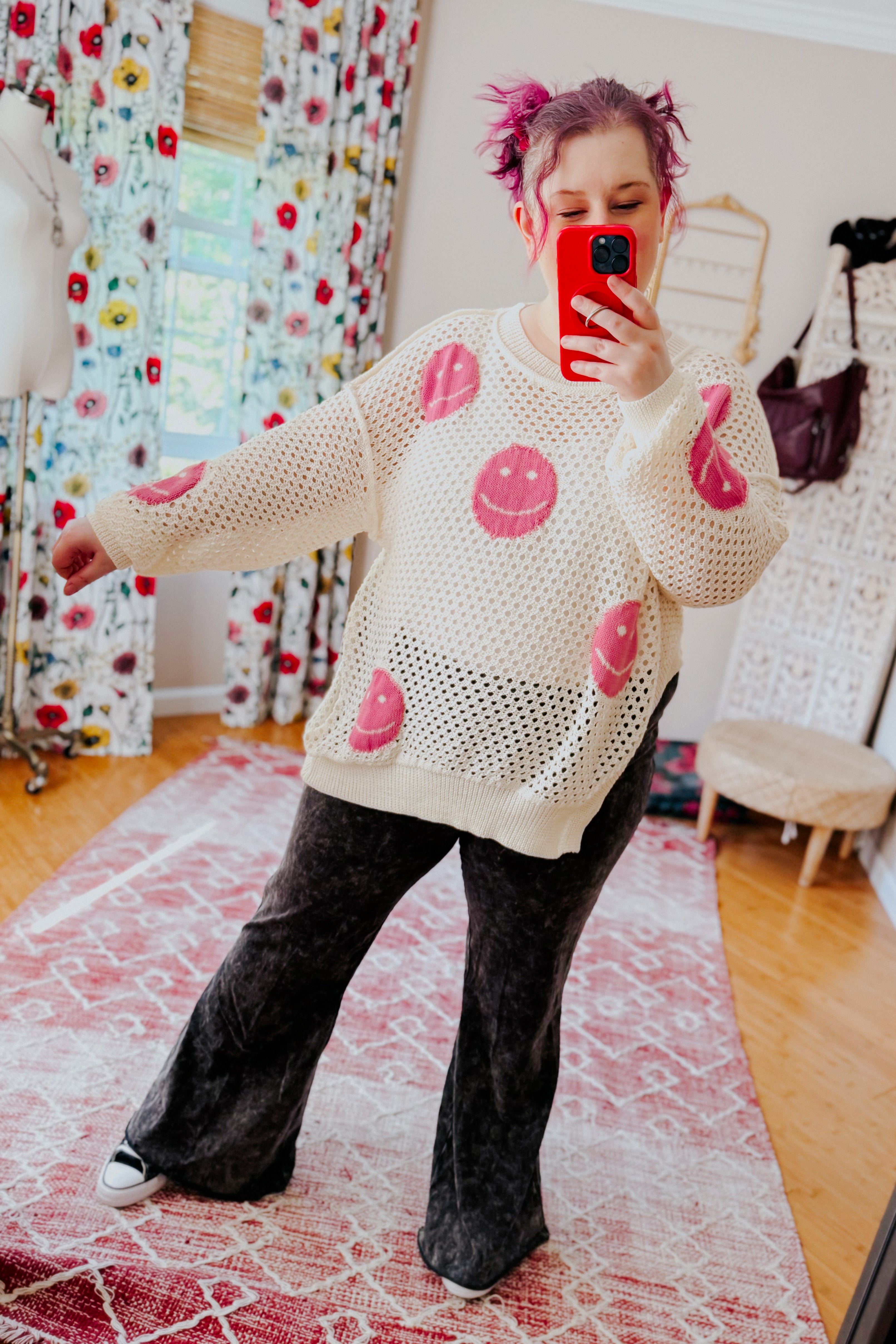 In My Feelings Smiley Open Knit Top