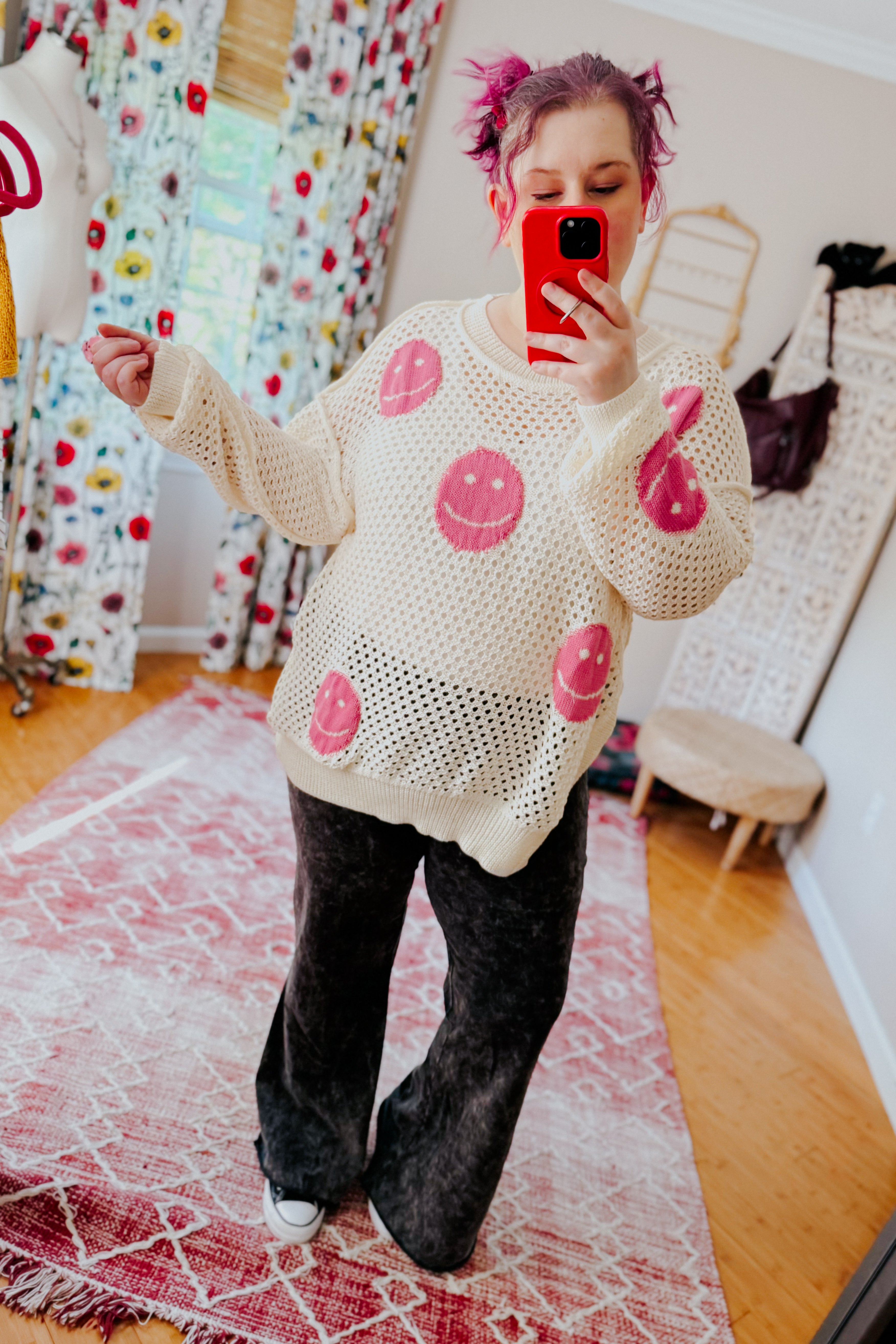 In My Feelings Smiley Open Knit Top
