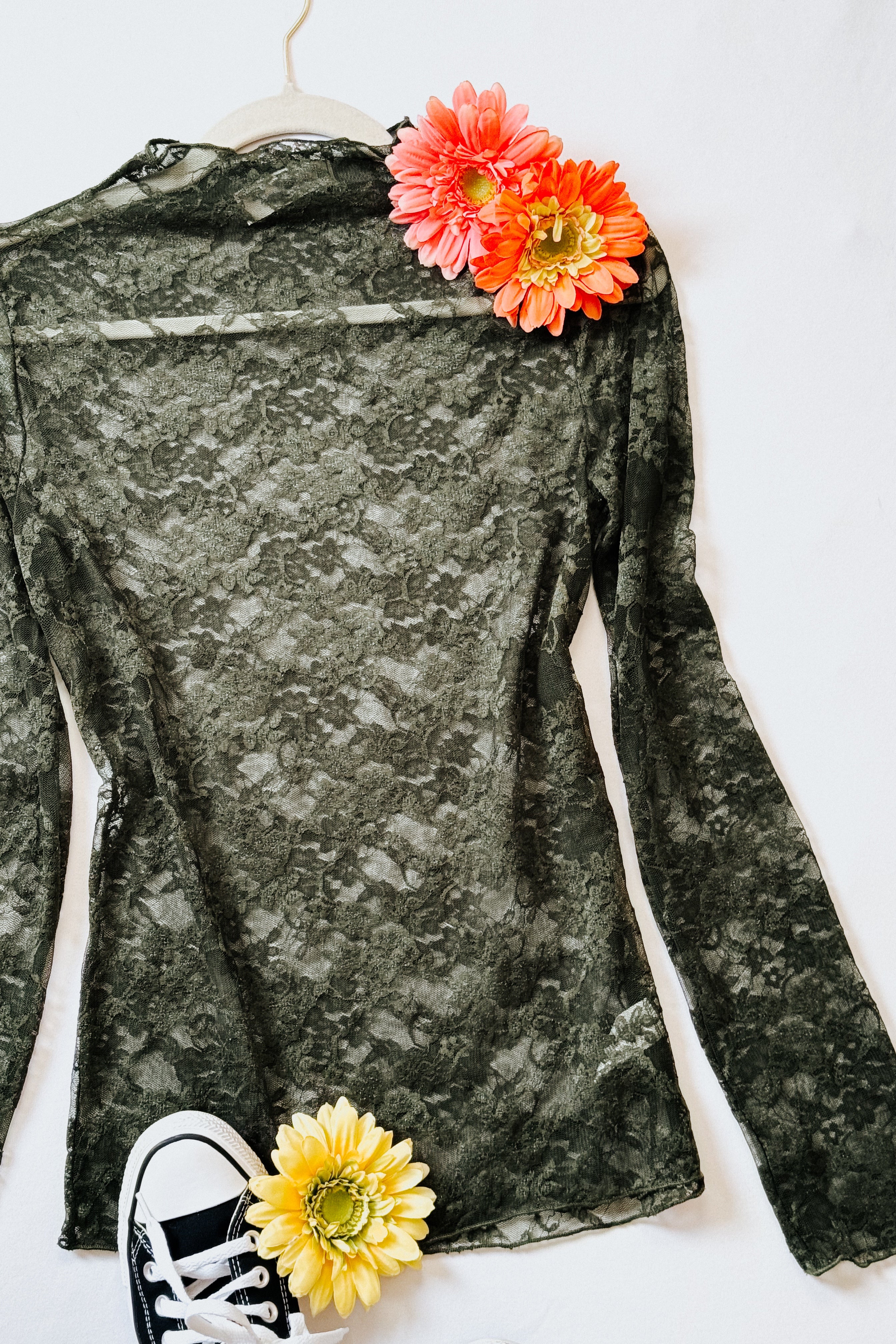 A Feminine Touch Semi Sheer Lace Top • Spruce